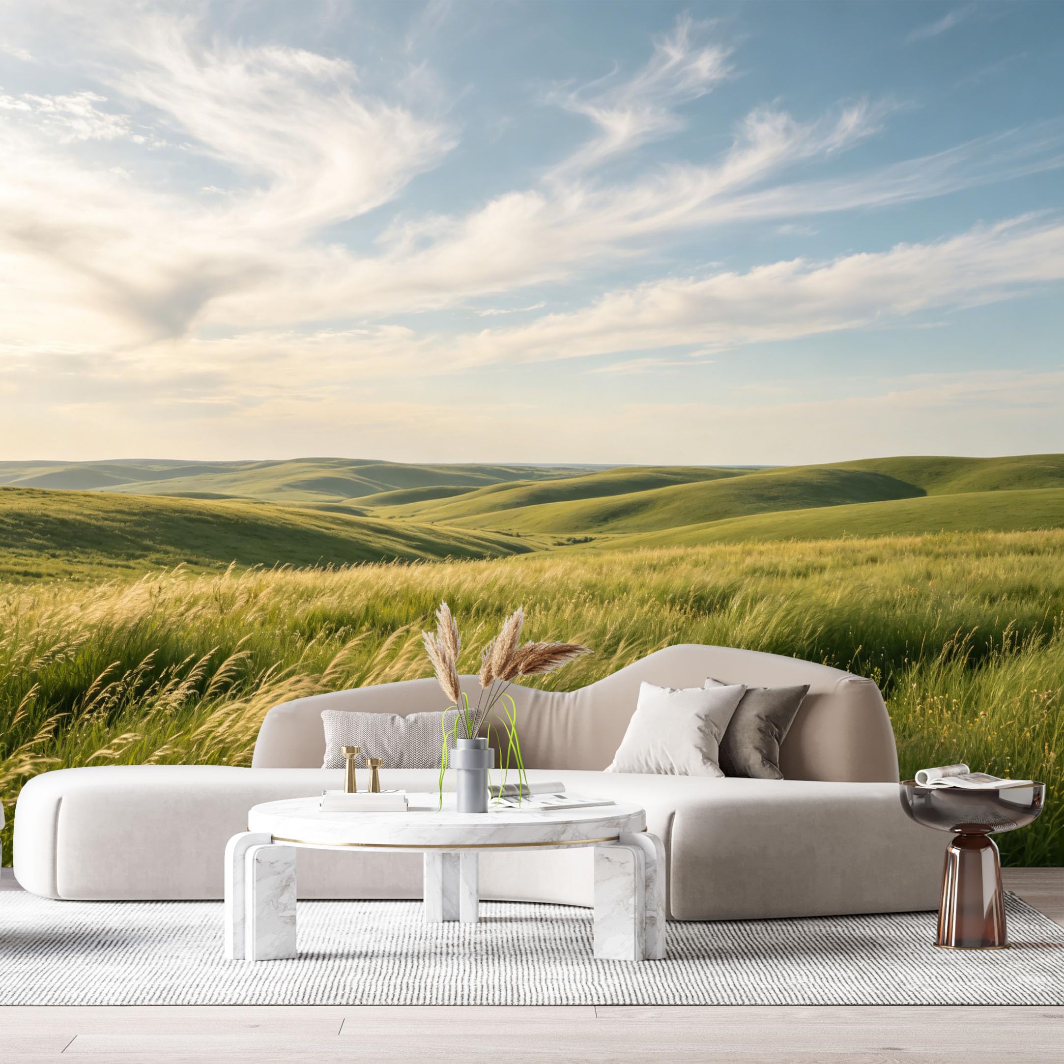 Custom Size Wall Murals Rolling Hills Landscape Golden Meadow Blue Sky SelfAdhesive Wall Fabric Removable Large Wallpaper for Photo Living Room