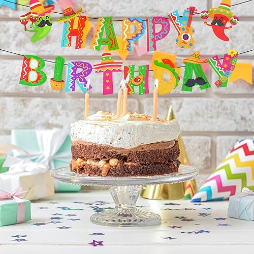 Miniatura 3 de Whaline 2 banderines mexicanos de feliz cumpleaños, guirnalda de banderines de cumpleaños con temática del Cinco de Mayo, pancarta de papel para