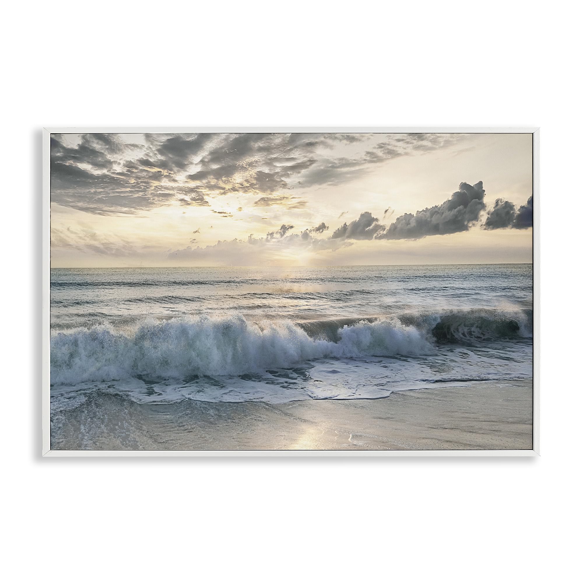 Stupell Industries 'Sunset Foam Along Shoreline', Framed Giclee Art, White, 24 x 16 Inches, Easy to Hang and Sturdy, Made in USA, by Mike Calascibetta