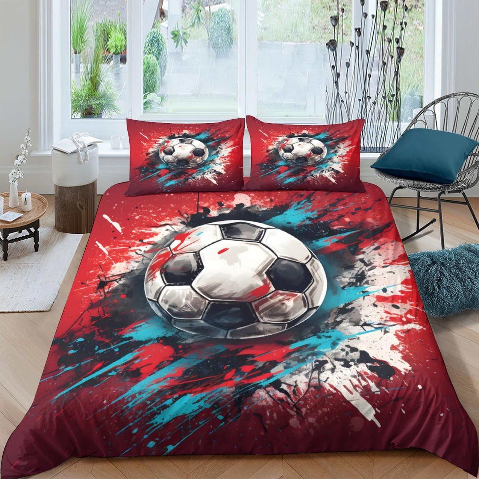 Ctjqhvkz Style-3 3D Printed Graffiti Soccer Fitted Sheet Microfiber Soft Easy Care Splash Art Bed Cover For Bedroom Guestroom Single（135X200cm）