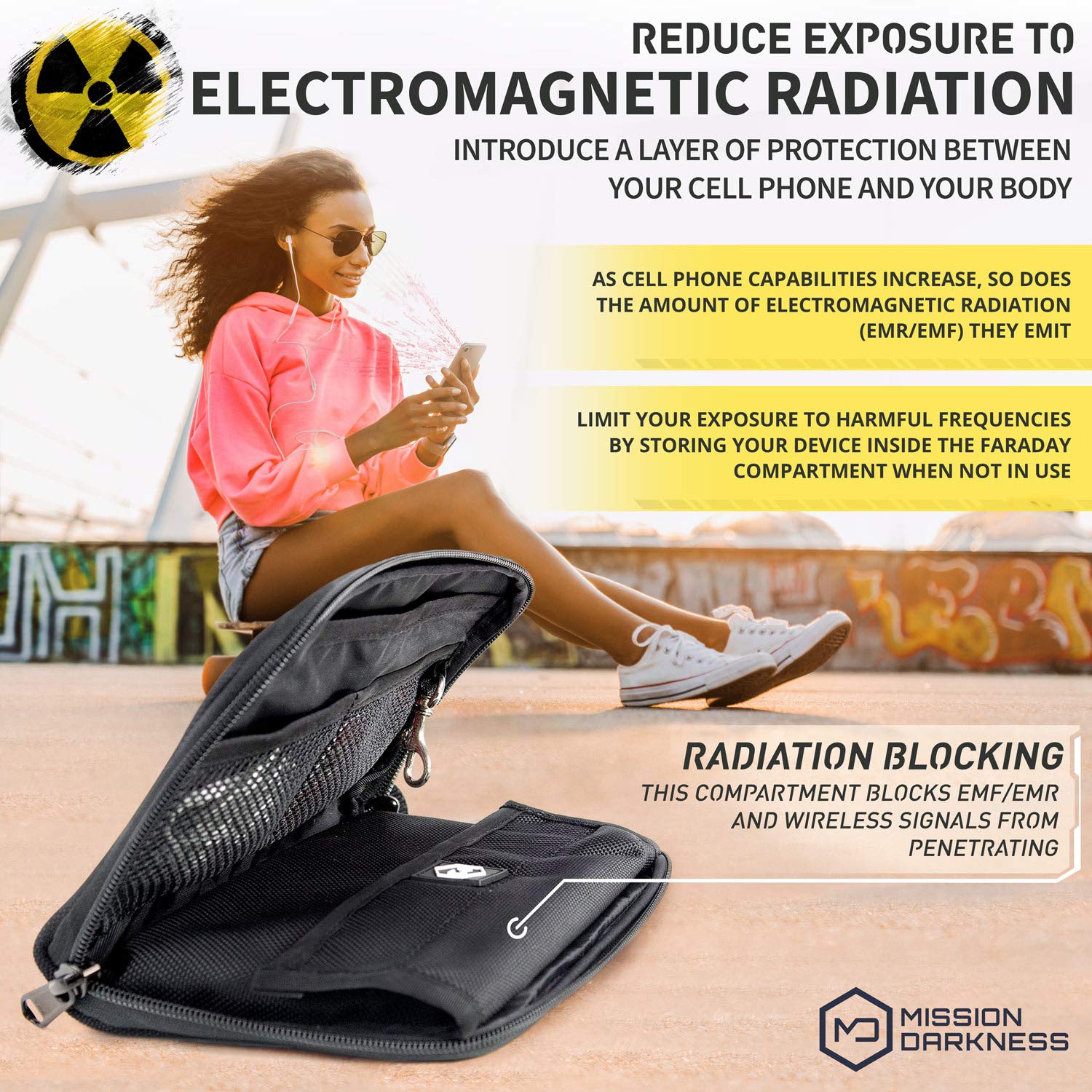 Mission Darkness Mojave Faraday Phone Bag — Multi-Functional Travel Case with Accessory Pockets and Built-in Faraday Sleeve/Signal-Blocking, Anti-Tracking, Anti-Hacking, EMF Reduction