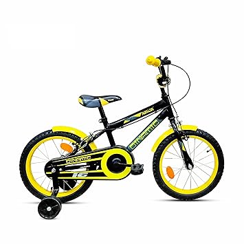 Eastman Addo India 16 Inch Dinamic Single Speed Black Yellow Cycle for Boys, Age Group 4-6 Years, Steel Frame, Caliper Braking with Support Wheels