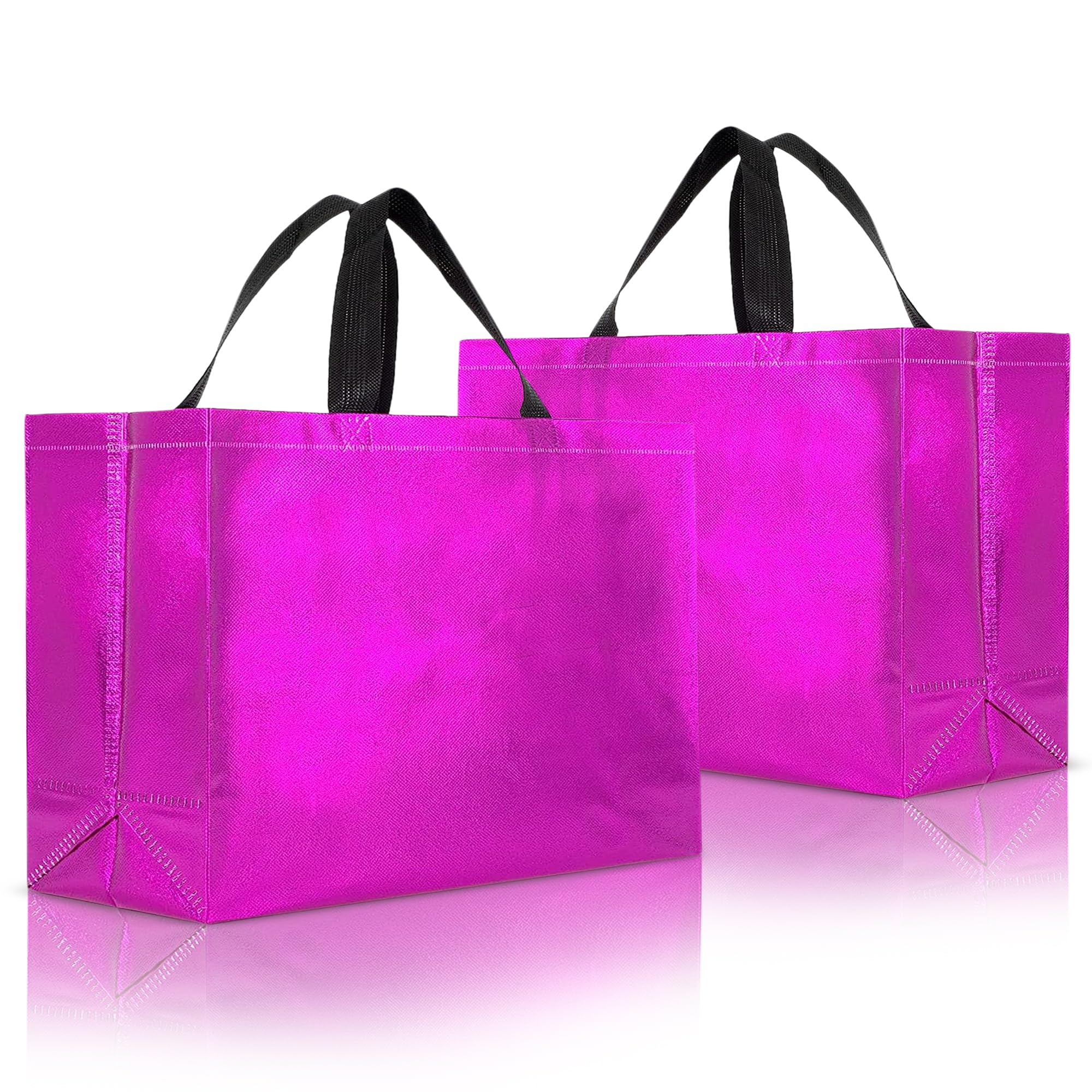 Lavya Large Size Pack of 10 Pcs Glossy Metallic Laminated Non-Woven Reusable Eco-Friendly Party Return Gift Bags (Hot Pink) (Large 17x12x5 Inch)