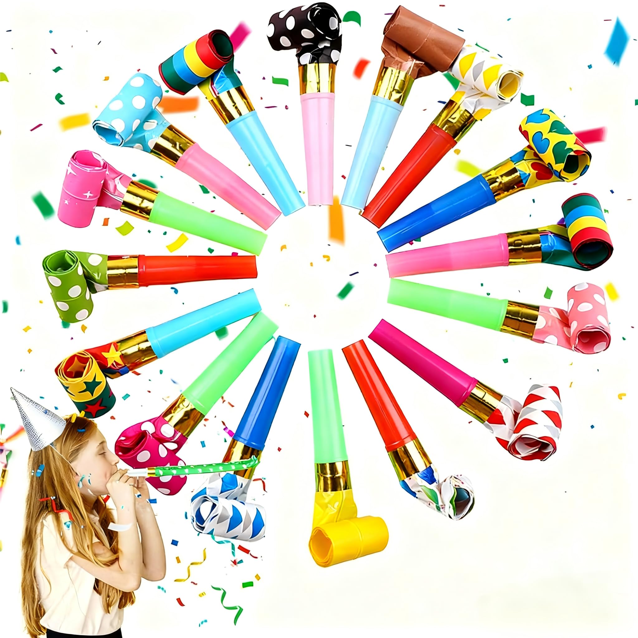 25 Pcs Party Blowers, Party Poppers, Trumpet, Colourful Whistles Loot Filler Noise Toy, Blowers Noisemakers, Noisemakers, Colourful Loot Filler Noise Toy, Weddings, Christmas, Celebrations
