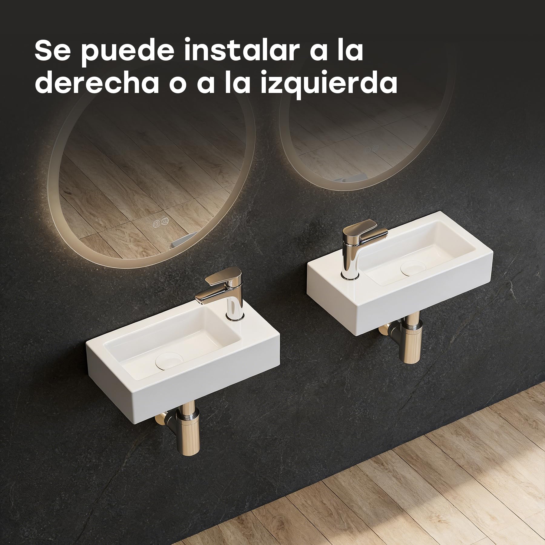 HOROW Lavabo colgante pequeño para invitados para baño, mini lavabo montado en la pared, lavabo rectangular, lavabo de mano con agujero para grifo a la derecha, blanco, 37 x 18 x 9 cm, sin desagüe