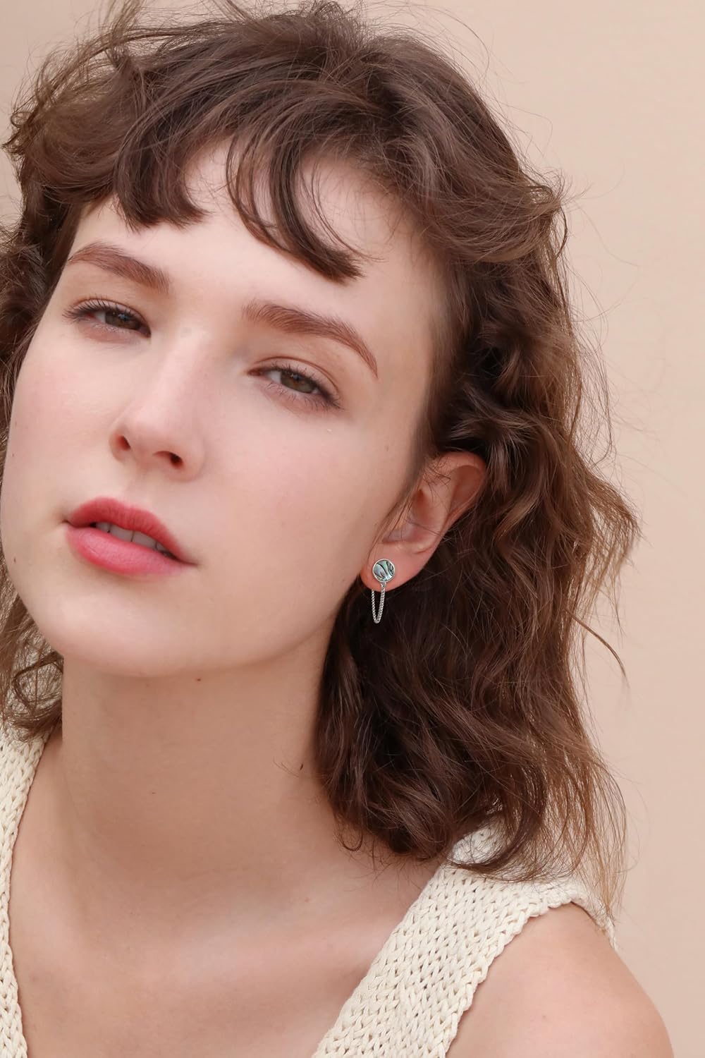 S.Leaf Gold Stud Earrings for Women 925 Sterling Silver Hypoallergenic Mother of Pearl Shell Stud Chain Earrings Friendship Jewelry Gifts for Women Her