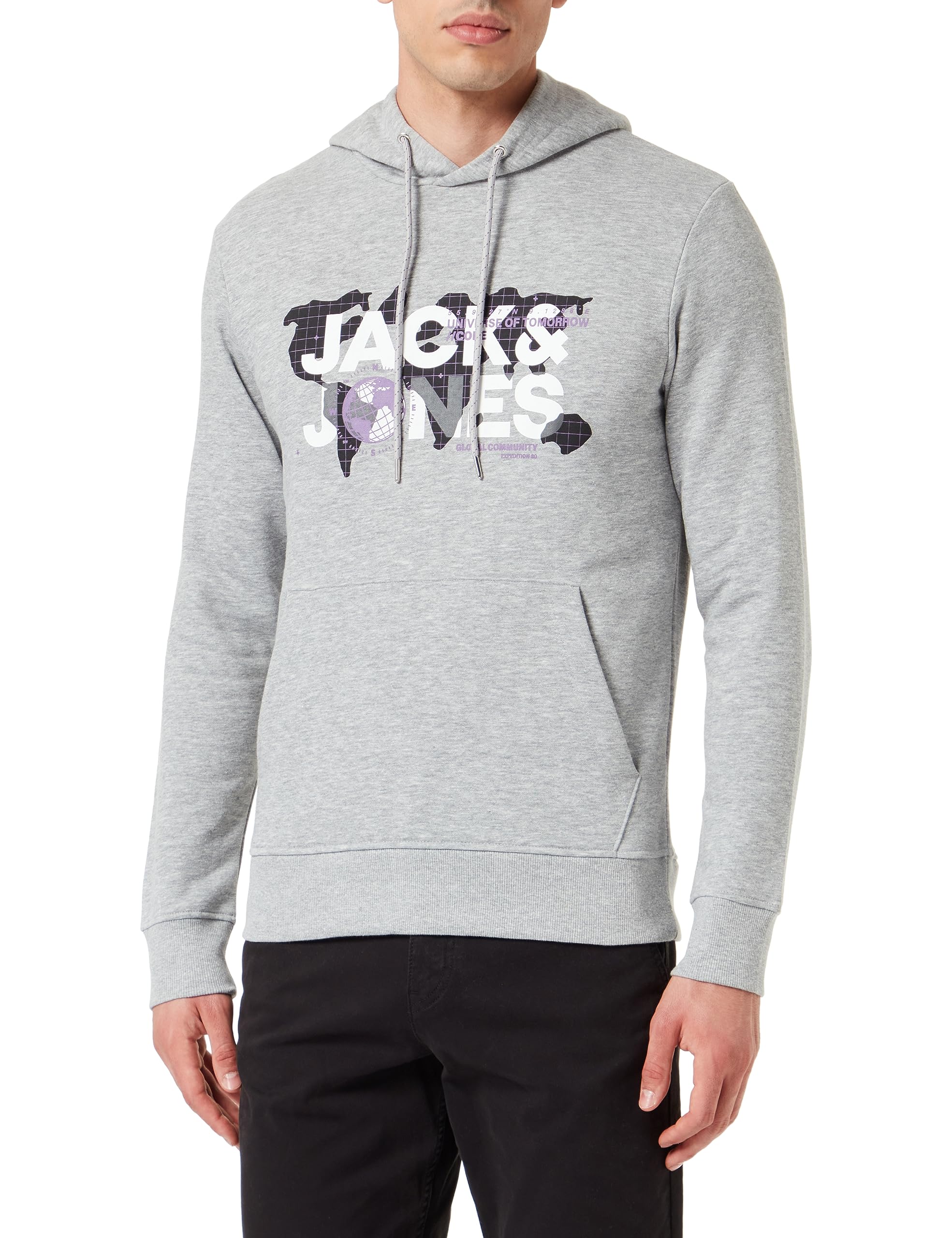 JACK & JONES Male Hoodie Sweat, Light grey melange/detail: new Lgm, L