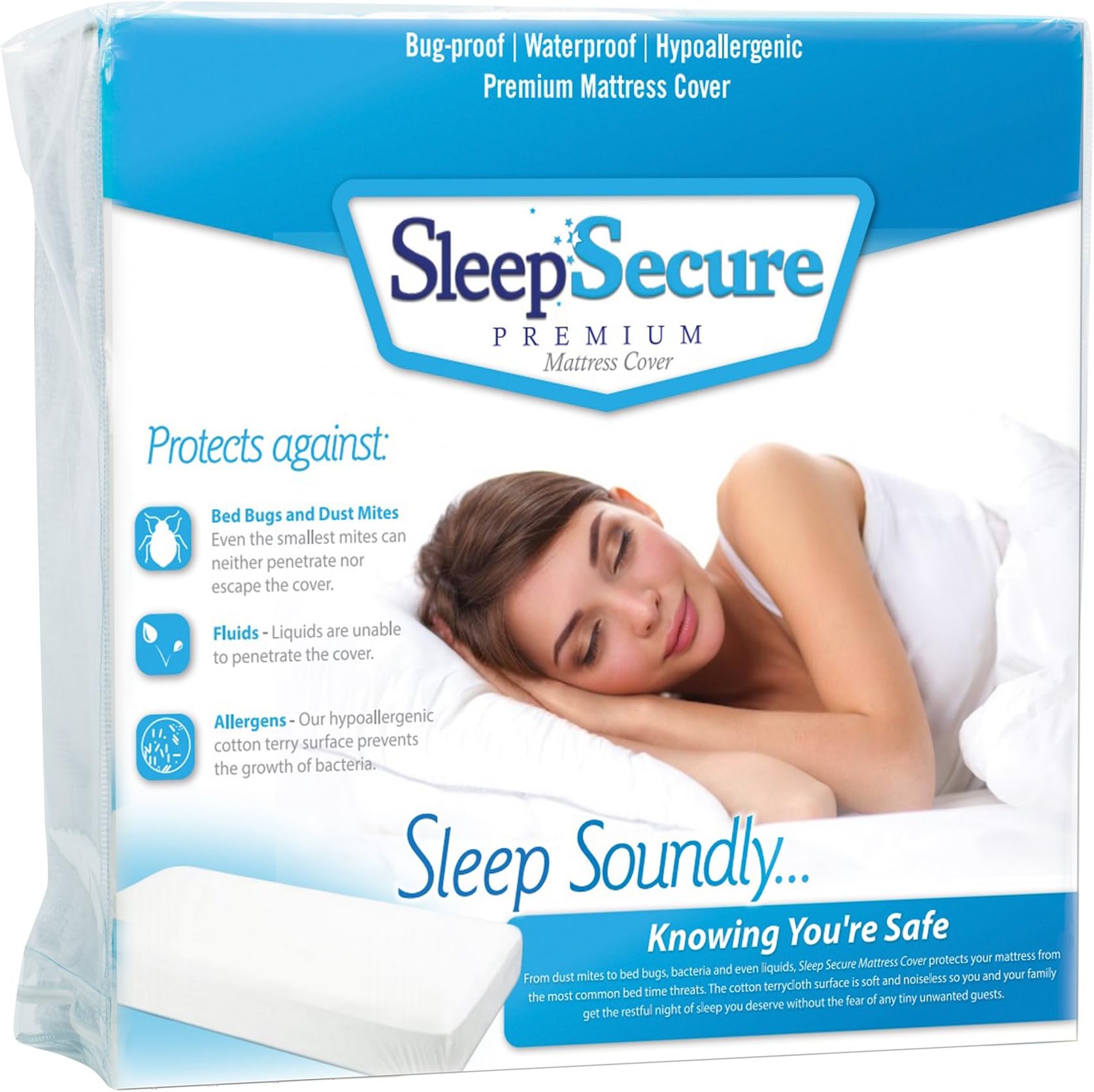 Sleep Secure Mattress Cover- Bed Bug Proof, Hypoallergenic, Waterproof Cotton Terrycloth Premium Cover - Twin