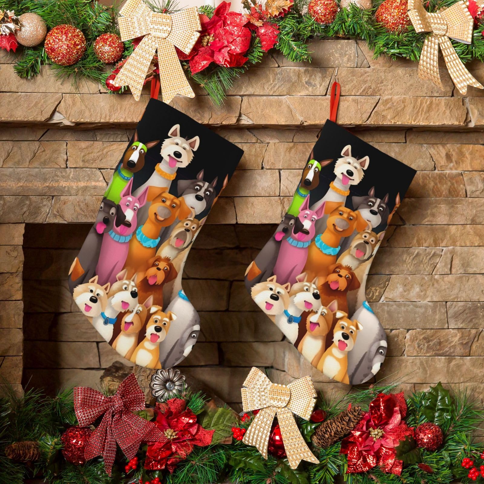 KLOPH Christmas Stockings 18" Personalized Xmas Stocking Dogs Decoration Stocking Hanging Fireplace Stocking for Holiday Xmas Tree Christmas Fireplace Decor
