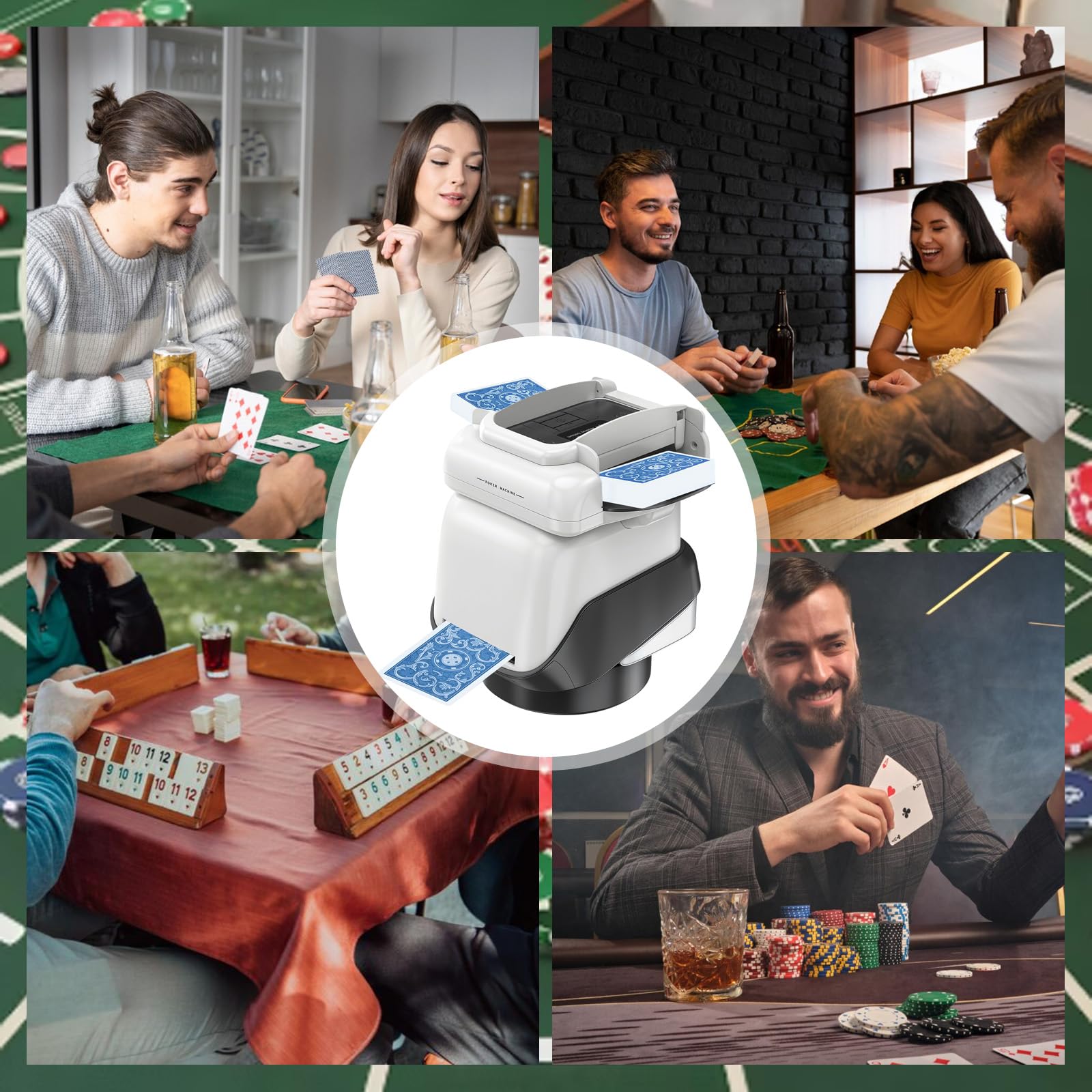 Repartidor y Mezclador de Cartas Automático – Máquina Eléctrica para Mezclar Cartas para 1-4 Barajas – Recargable 2000mAh, Silencioso – para Póker, Blackjack, Texas Hold'em