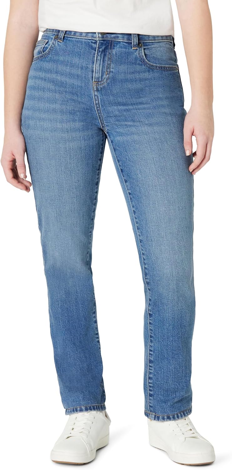 Amazon Essentials Girls' Medium Stretch Mid-Rise Straight-Fit Jeans