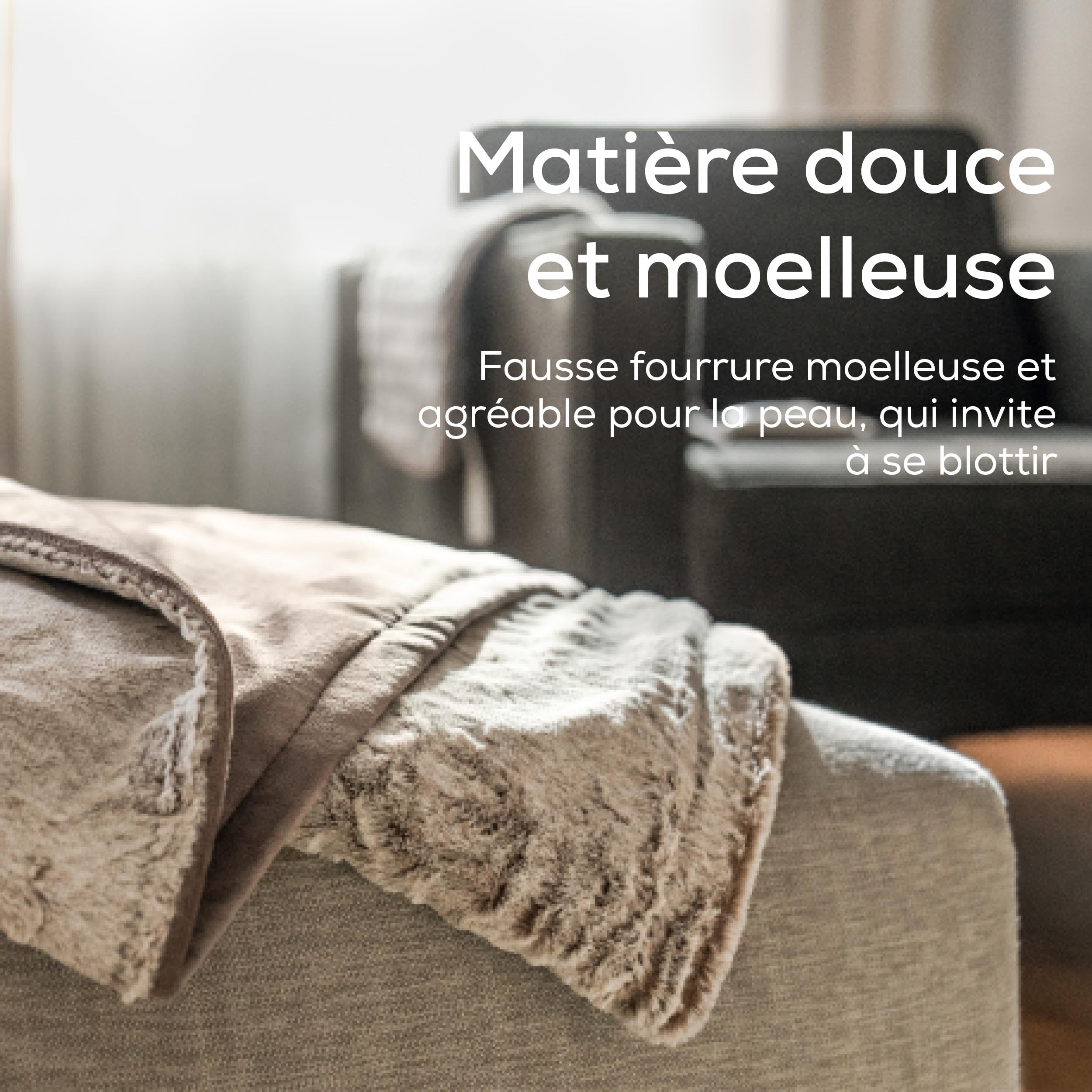 Beurer HD 75 Couverture chauffante Nordic, aspect fourrure synthétique, avec 6 niveaux de température, lavable en machine (30°C), couverture chauffante avec arrêt automatique, beige/marron, 180x130 cm