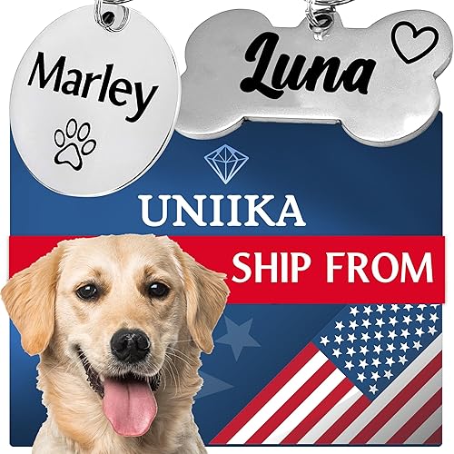 UNIIKA Custom Dog Tags Engraved for Pets Personalized, (Available in 3 size) Heavy Duty Stainless ID name Tags for Dogs and Cat, Deep engraving on