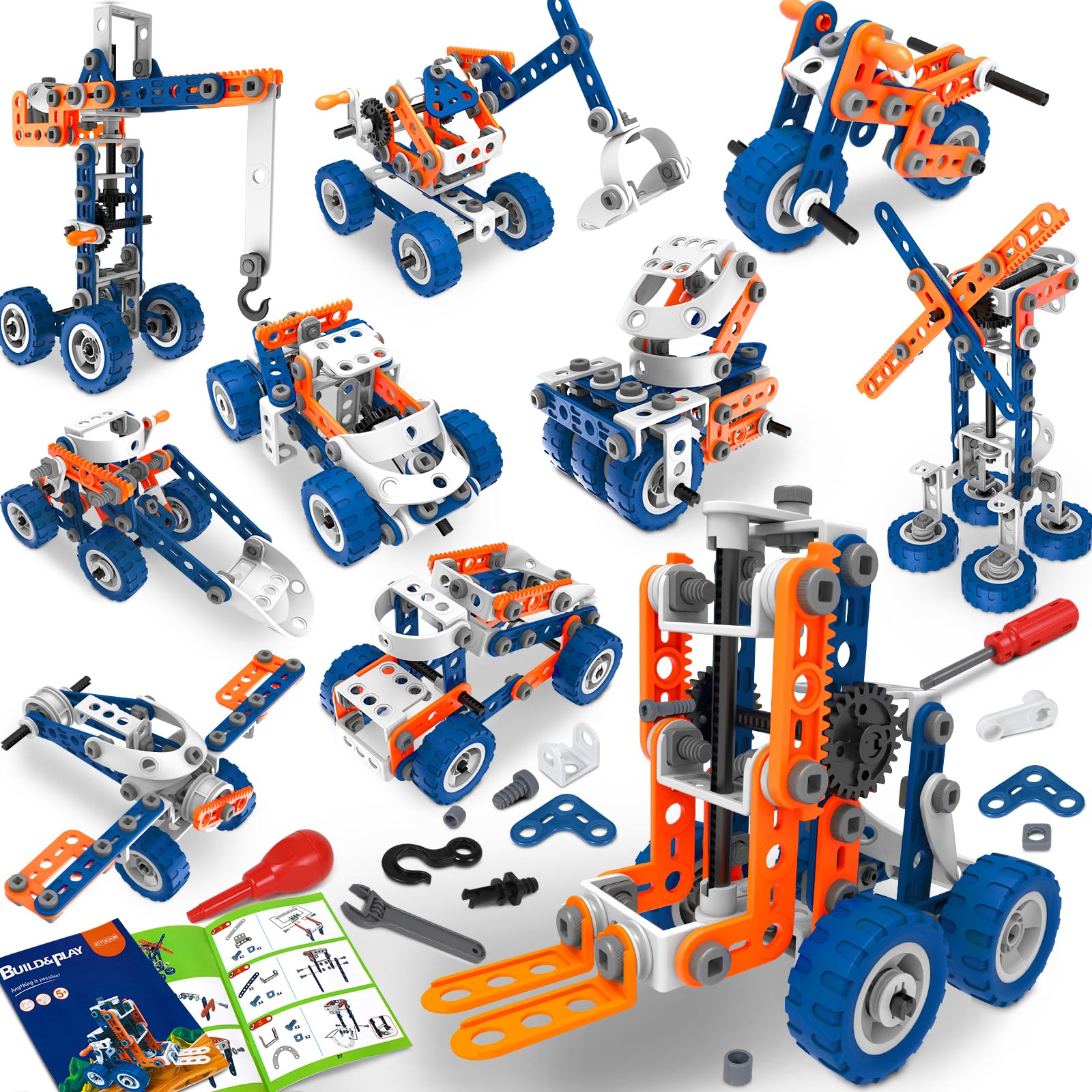 12 in 1 Stem Toys for 5 6 7 8 9+ Year Old Building Block Stem Activities Projects Kit Kids age 4-8 5-7 Creative Set Helicopter Excavator Educationa