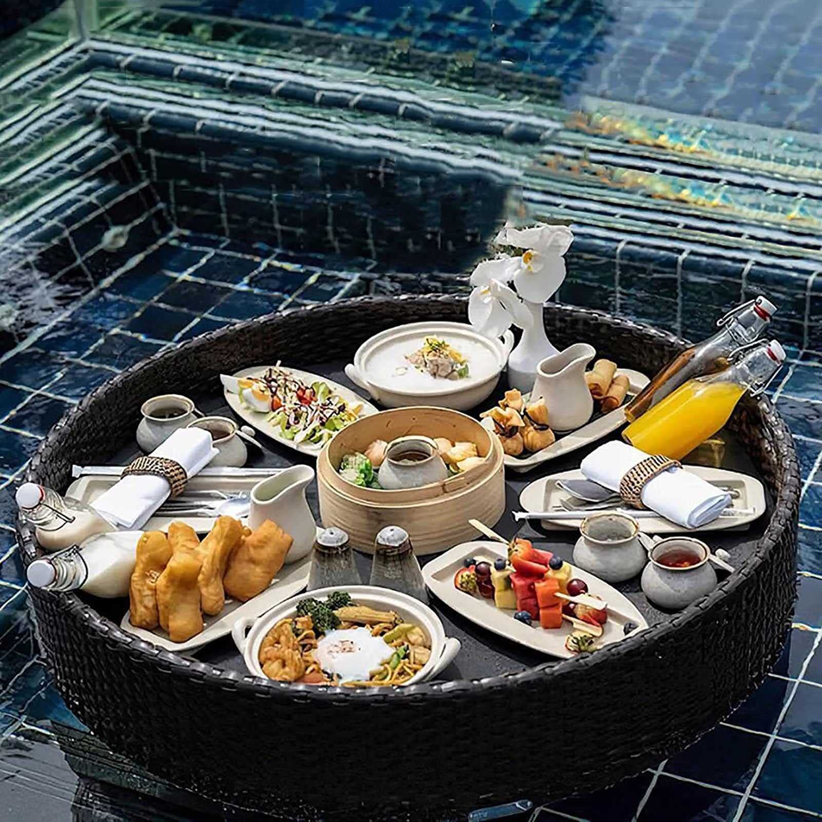DFGHNBVC Floating Tray Round Floating Serving Tray Table And Bar For Swimming Pool Floats,Black-80Cm