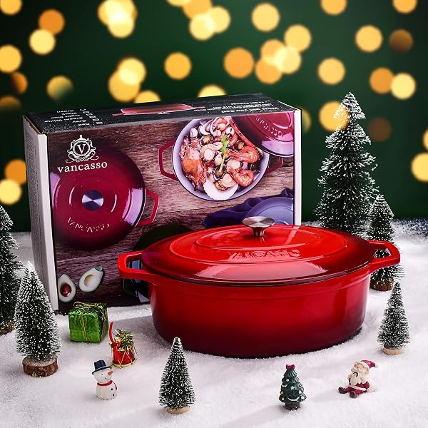 vancasso Cocotte Ovale en Fonte Émaillée 8L, 37cm, x13cm, 8.15kg, Marmite avec Couvercle Pour Tous Feux dont Induction Rouge - 3