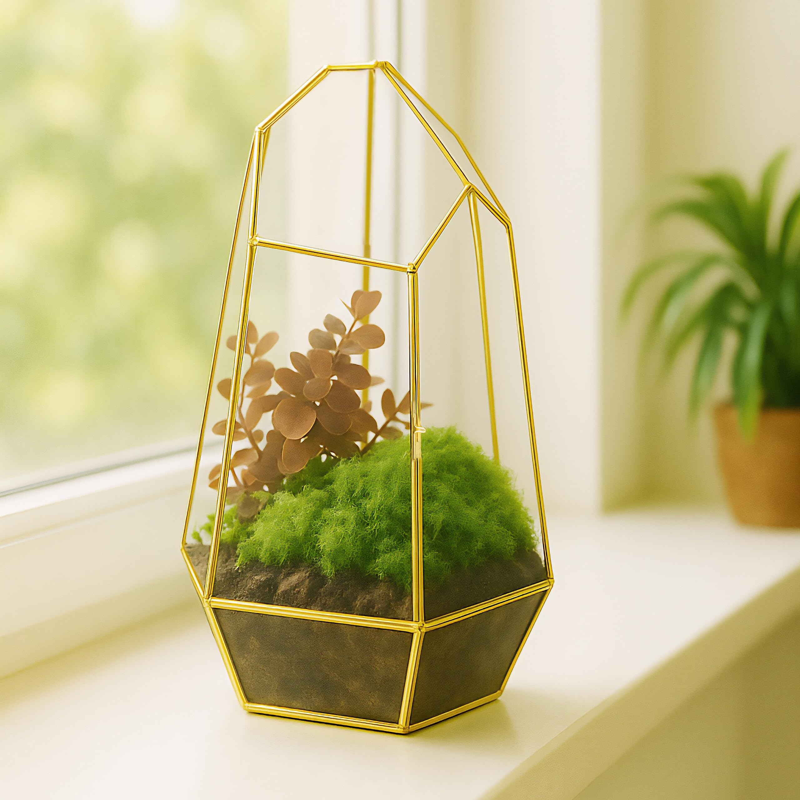 Relaxdays Terrarium pour Plantes, 26 x 18 x 15 cm, doré