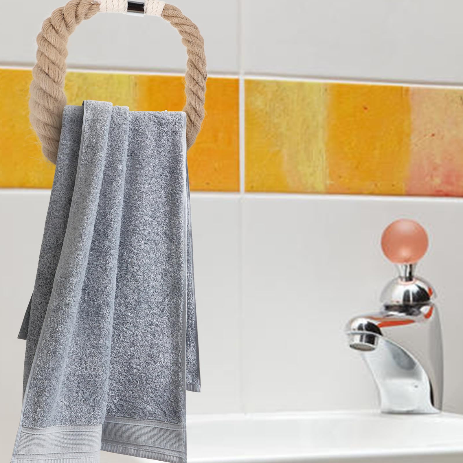 Adorainbow Porte-Serviette Salle de Bain Bohème Mural en Fer et Corde, Rangement Mural Décoratif pour Chambre et Maison, Installation Facile Style Aléatoire
