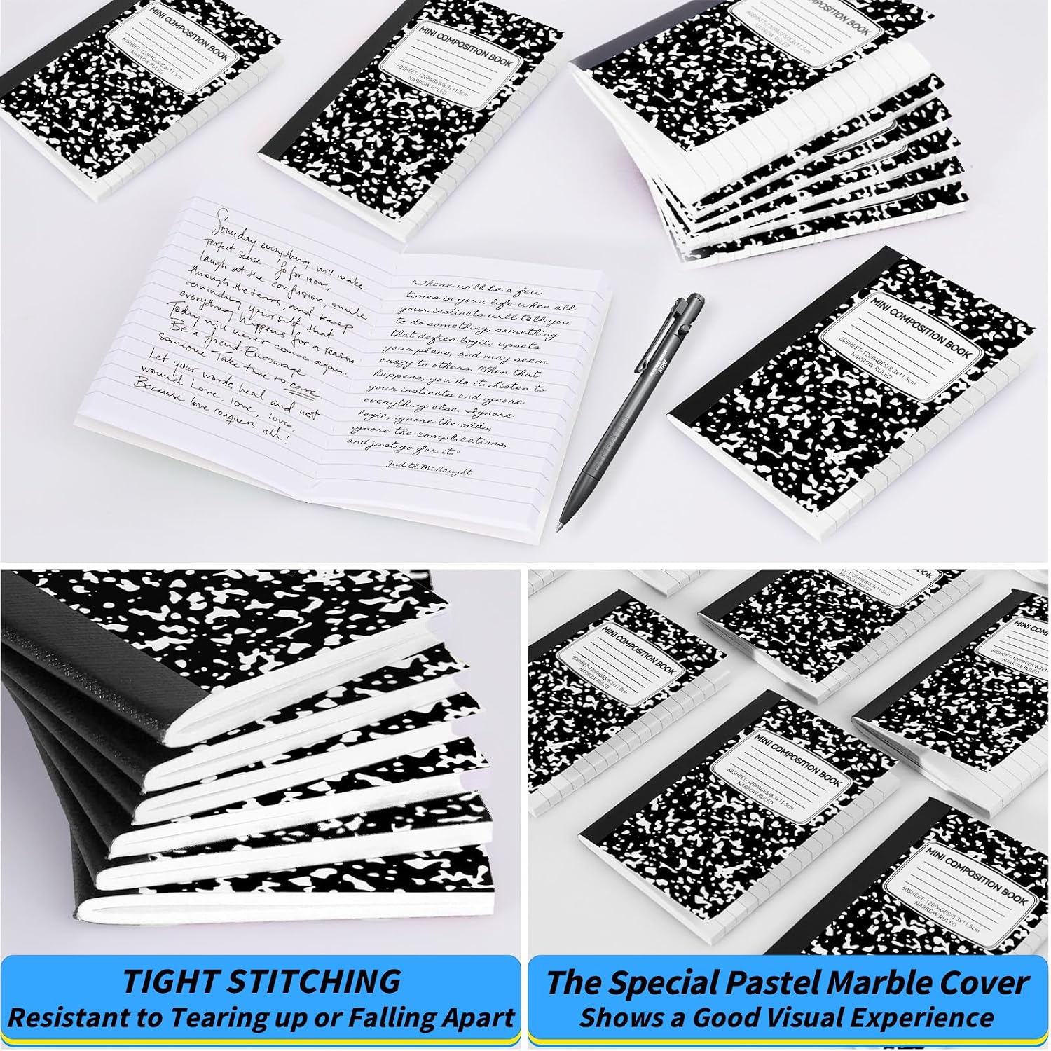 48 Pack 4.5" x 3.25" Mini Composition Notebooks Bulk College Ruled Half Composition Notebook Narrow Ruled Small Pocket Marble Journal 60 Sheets for Students Office School Supplies