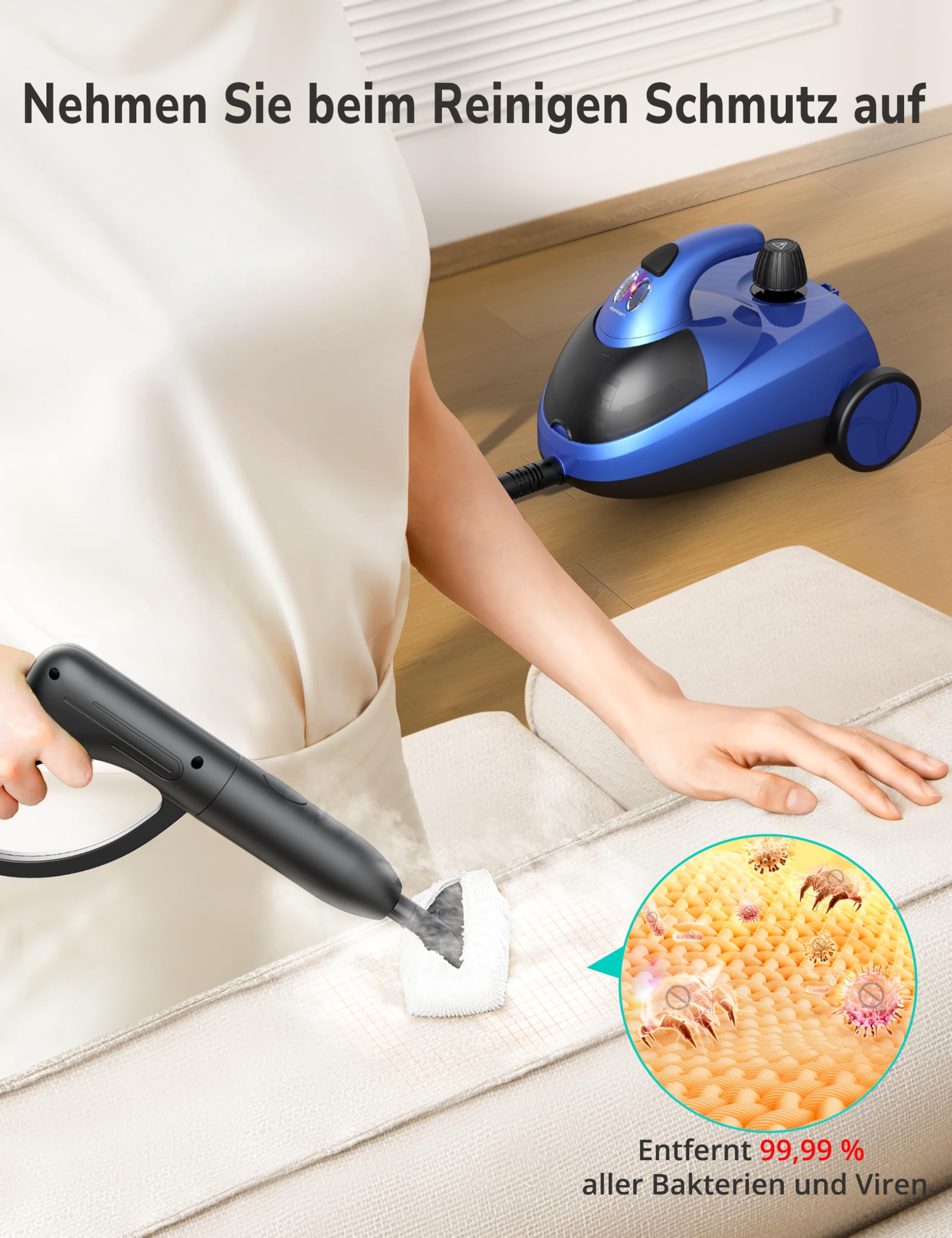 Aspiron Limpiador de vapor a presión de vapor de 4 bares, vapor caliente de 145 °C, multifuncional, con 18 accesorios, con almacenamiento, para coche, cama, alfombra, azulejos y suelos