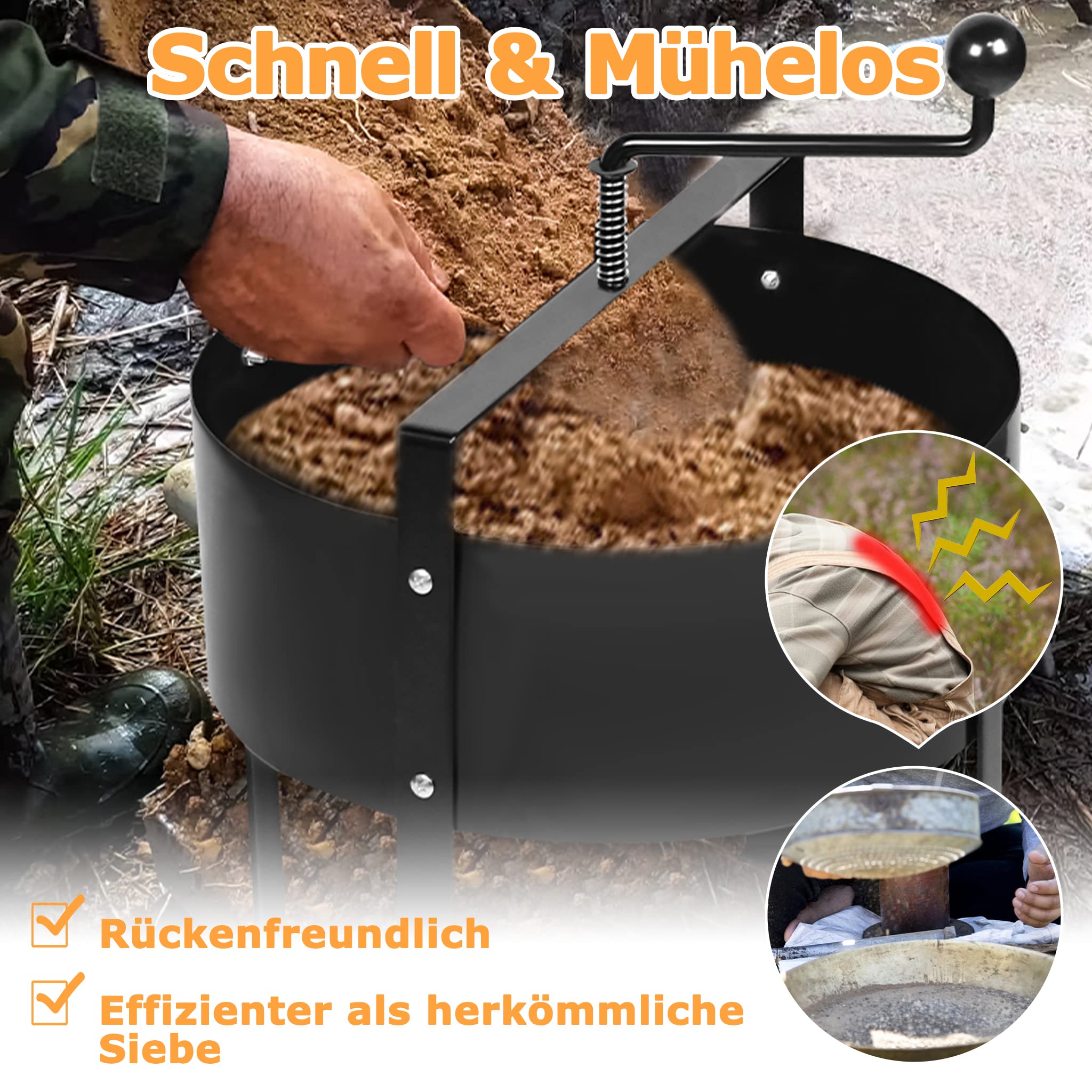 QEENTOE Gartensieb 40 Cm Mit Handkurbel - Robustes Bodensieb Für Kompost & Erde