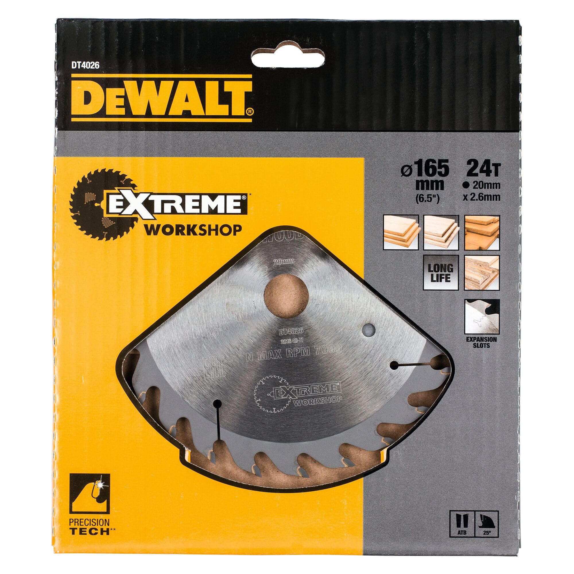 DeWalt, DT4026, QZ, Hoja para sierra circular portátil 165x20mm 24D