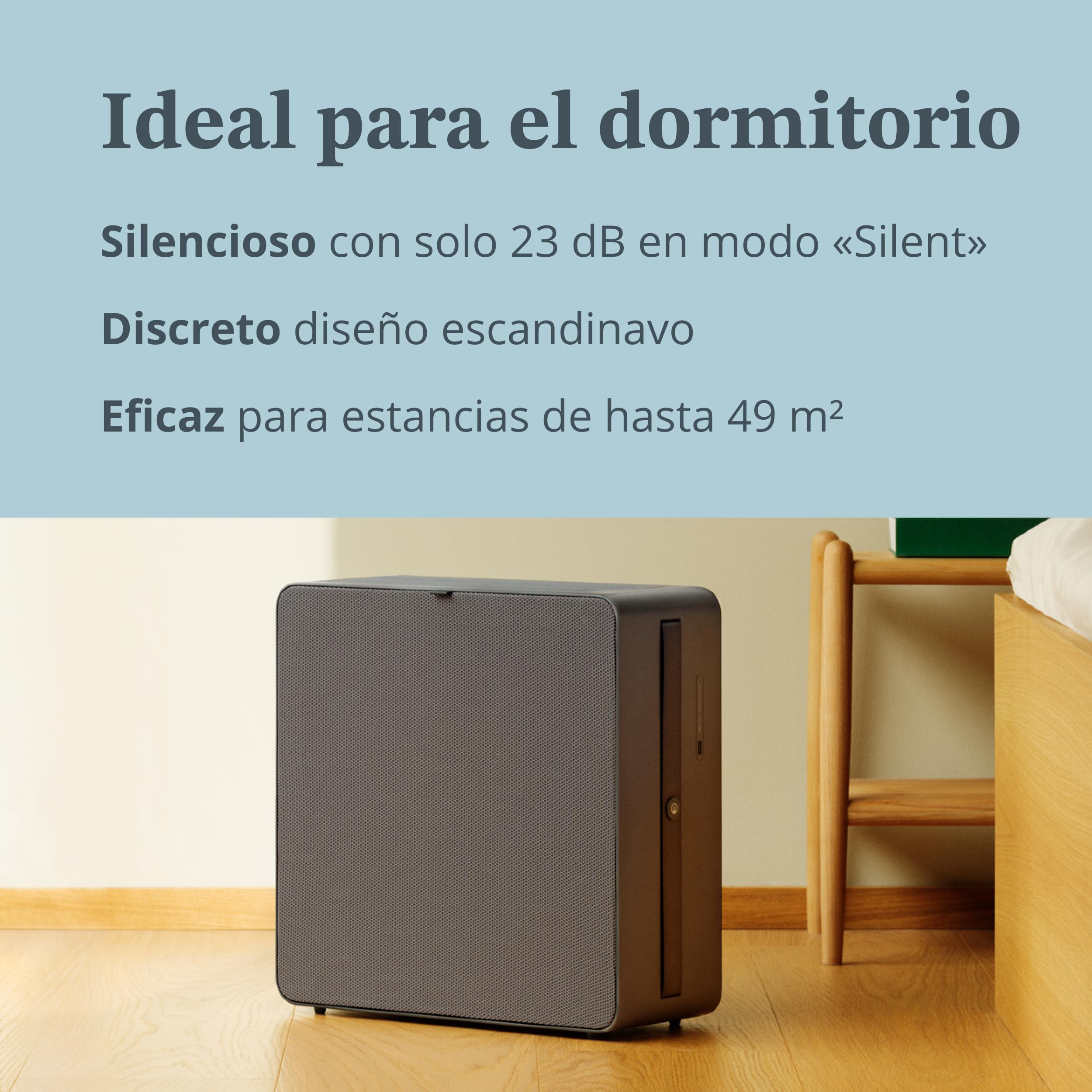 Airthings Renew - Purificador de aire inteligente, modos Silent (23 db), para dormitorios (hasta 49 m2), con filtros HEPA-13 y de carbón, atrapa el 99,97% de las partículas, para alergias