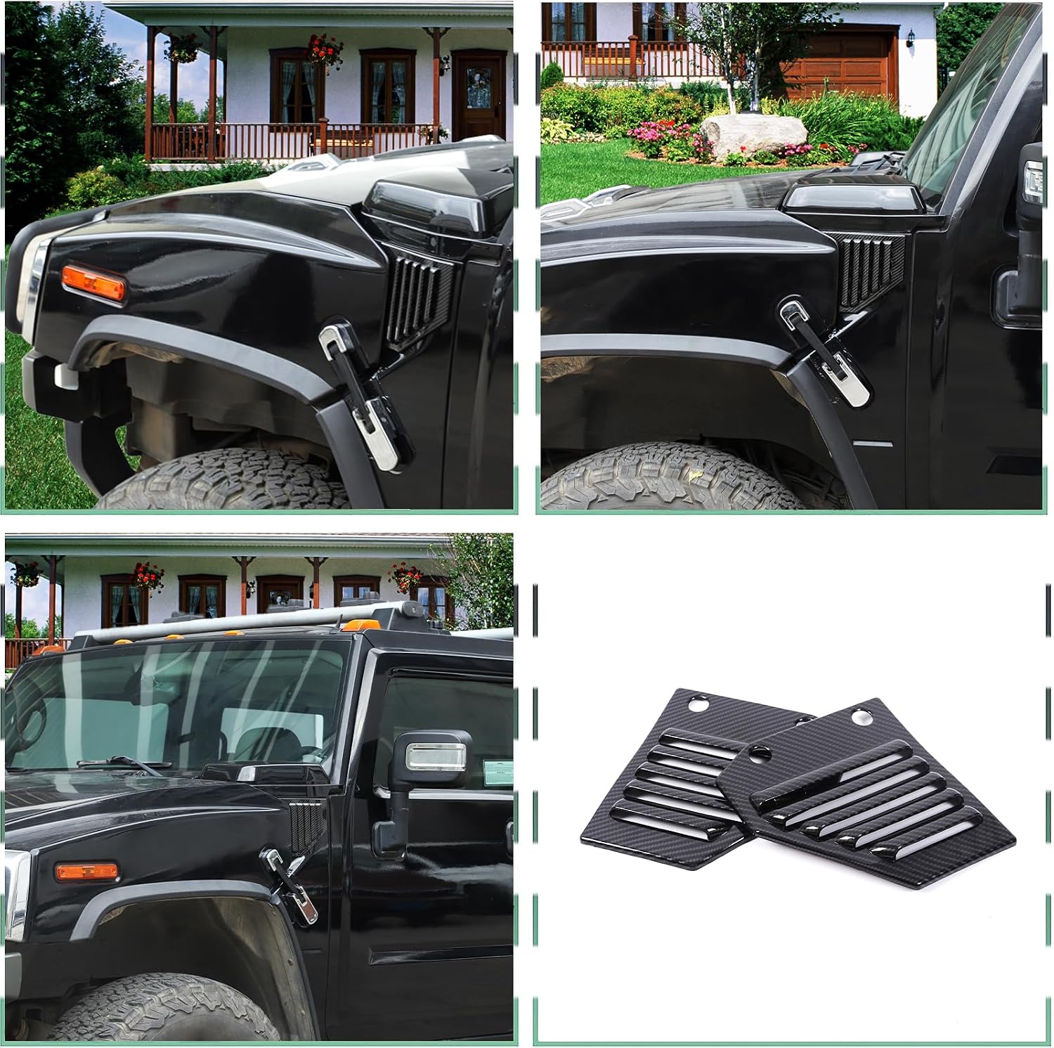 2PCS Car Side Vent Cover Hood Intake Bezel Trim Molding Compatible with 2003-2009 Hummer H2,Side Scoop Hood Cover Car Exterior Accessories (Carbon Fiber Color)