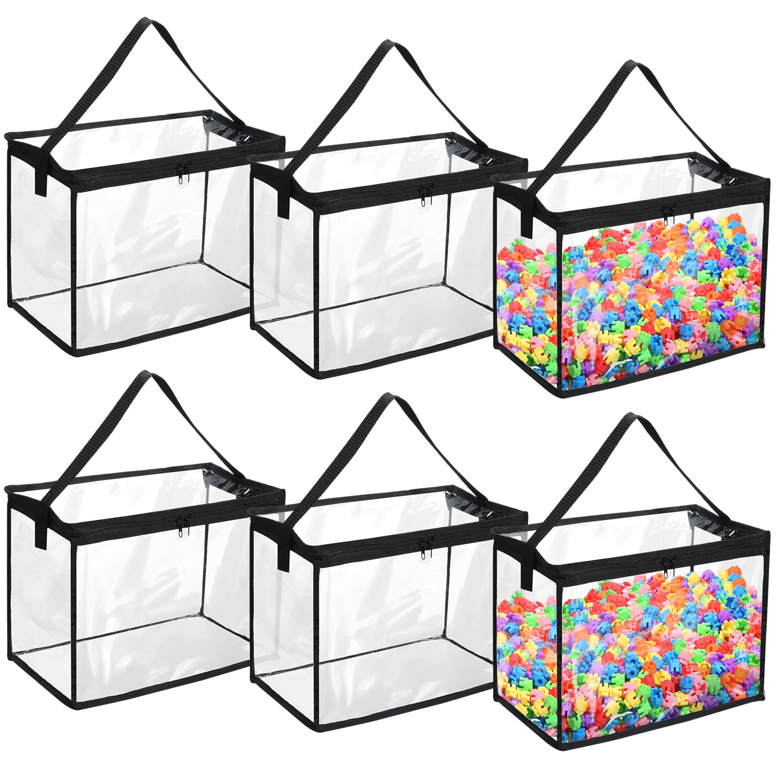 6 bolsas de almacenamiento de juguetes con cremallera, grandes bolsas de PVC transparente organizadoras de juguetes impermeables para bloques de construcción, juegos de mesa y almacenamiento de