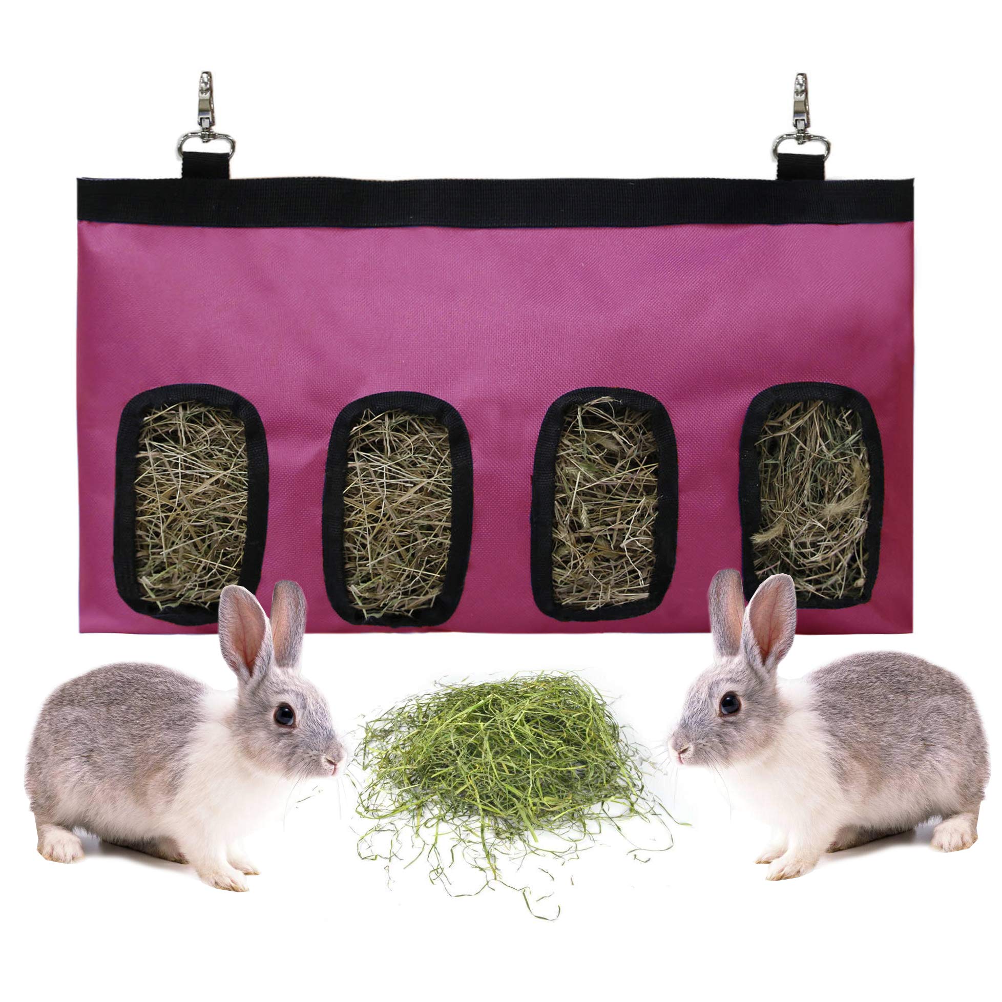 Bolsa de Heno de Conejo Bolsa de Alimentación de Heno henera de tela para cobayas para Conejo Chinchilla Hámster Pequeños Animales (4 ventanas, morado) — view 12