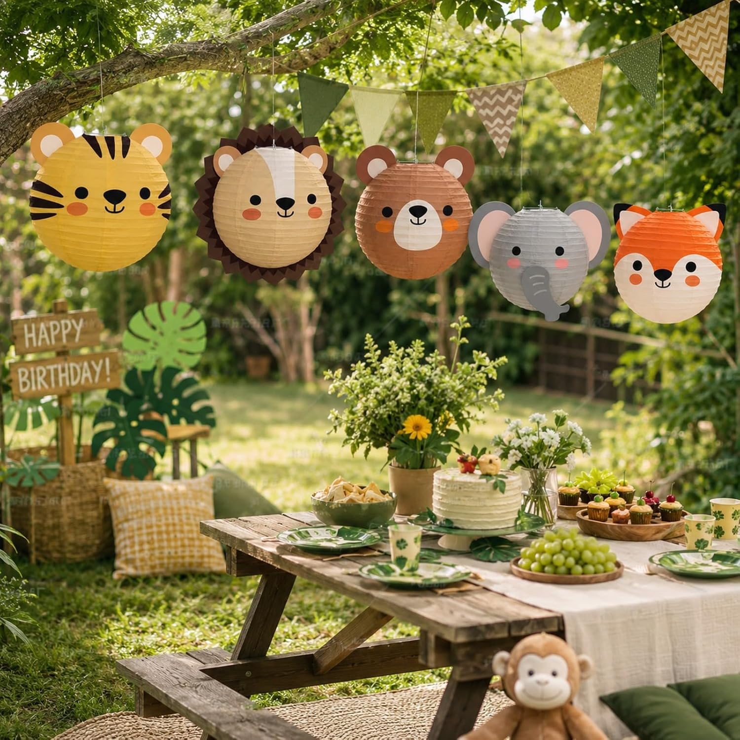 LUOZZY 5 Pcs Animals Lantern Folding Paper Lanterns Jungle Birthday Party Decorations (B)