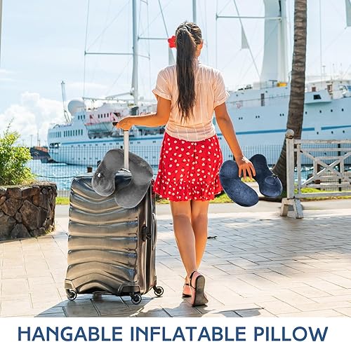 Miniatura 5 de Xtinmee 2 almohadas autoinflables suaves de viaje en avión con bolsa compacta para cuello de vuelo largo para soporte de cabeza, automóvil, oficina