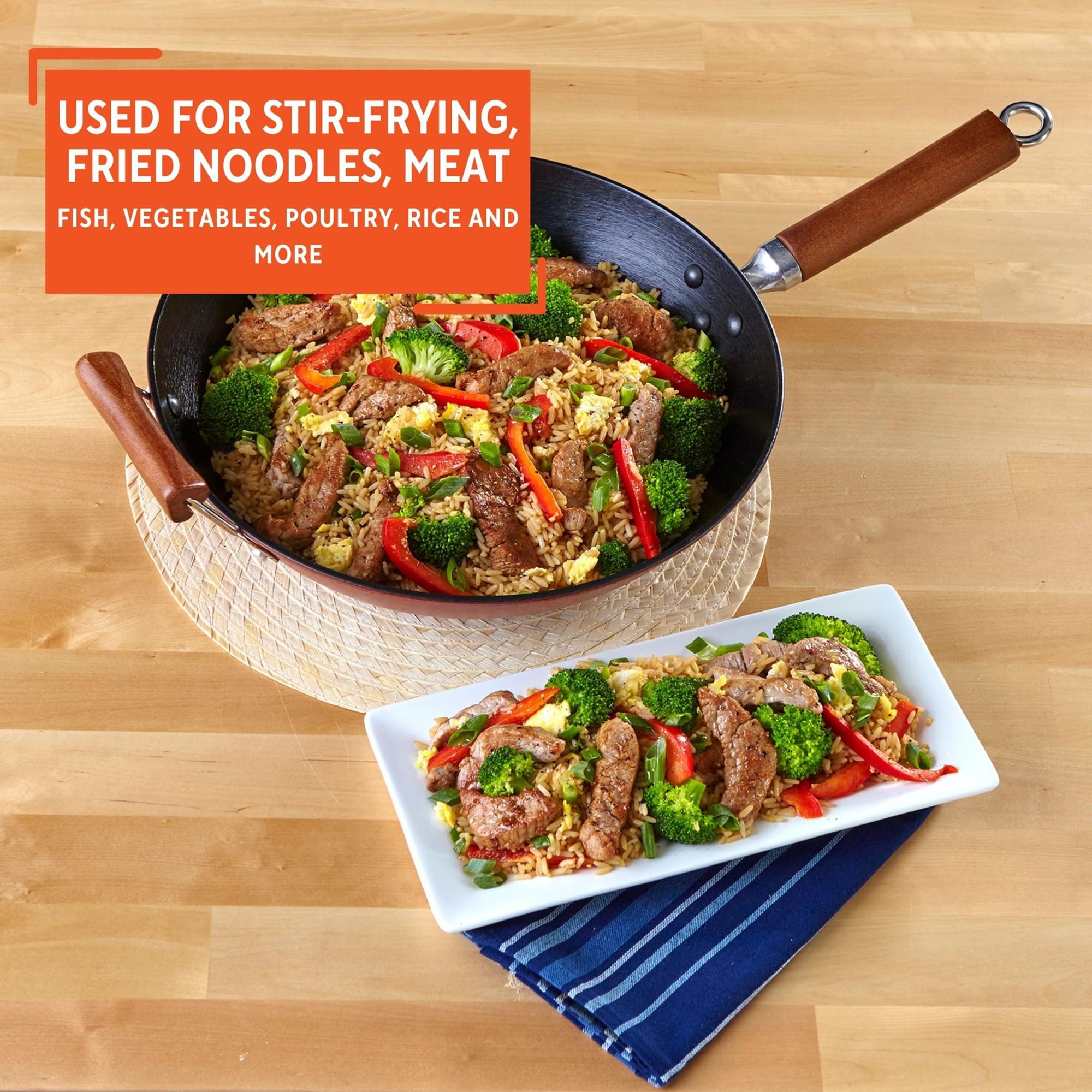 IMUSA 14" Light Cast Iron Wok - Red Handles -6