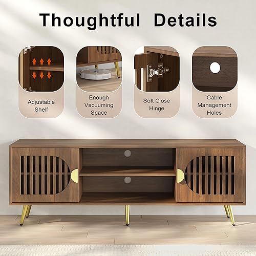 Miniatura 3 de Soporte de TV de nogal de 55 pulgadas para televisores de hasta 65 pulgadas, mesa consola central de entretenimiento moderna de mediados de siglo