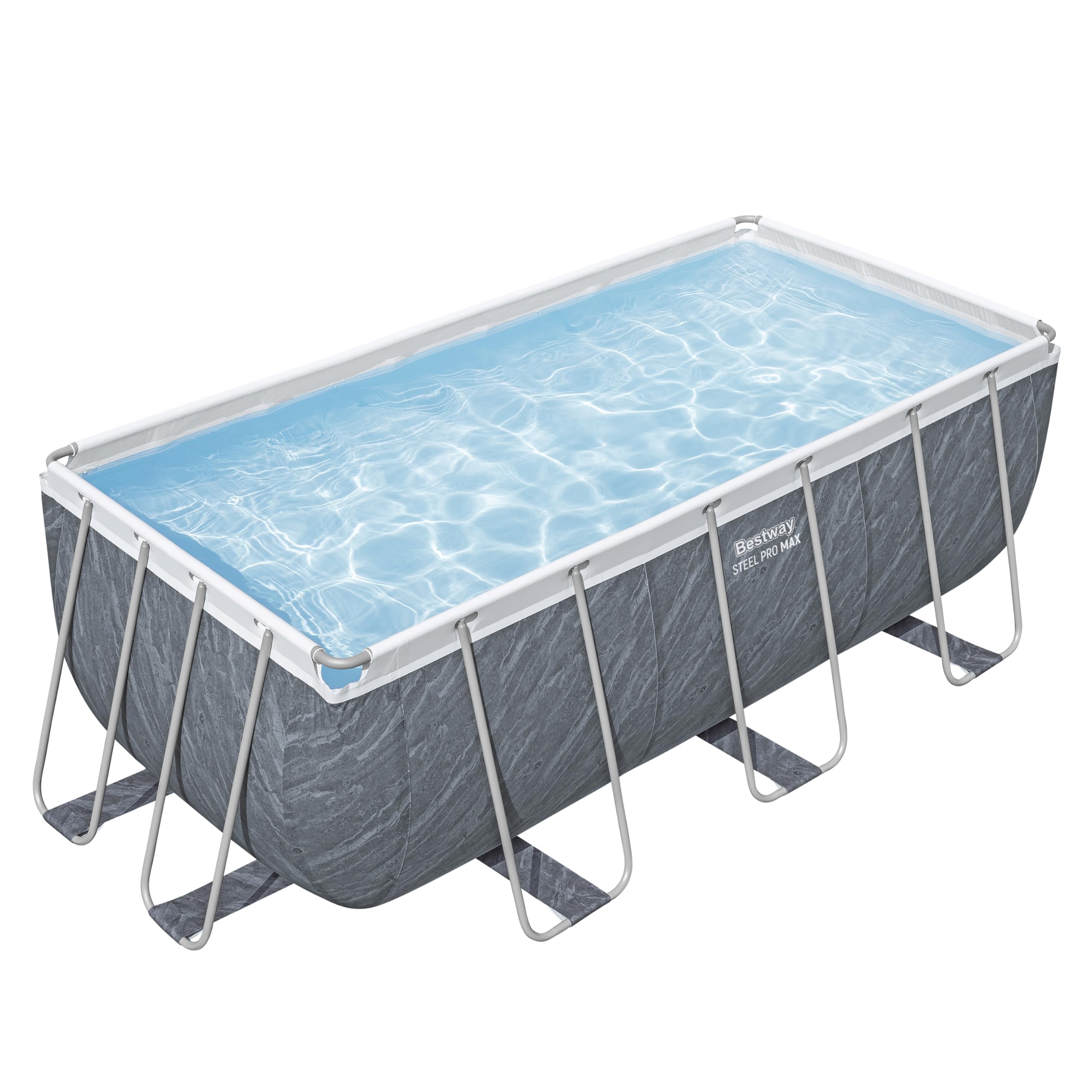 Bestway Power Steel Frame Pool Set mit Filterpumpe 412 x 201 x 122 cm, Marmor-Optik (Schiefergrau), eckig
