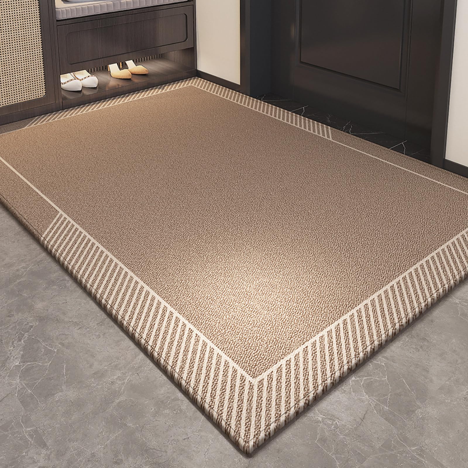 Fussmatte Aussen 90x150 Braun Beige Linien Schmutzfangmatte rutschfeste Fußmatte Außen für Eingang Patio Flur Garten Türmatte Maschinenwaschbare Fußmatten Haustür