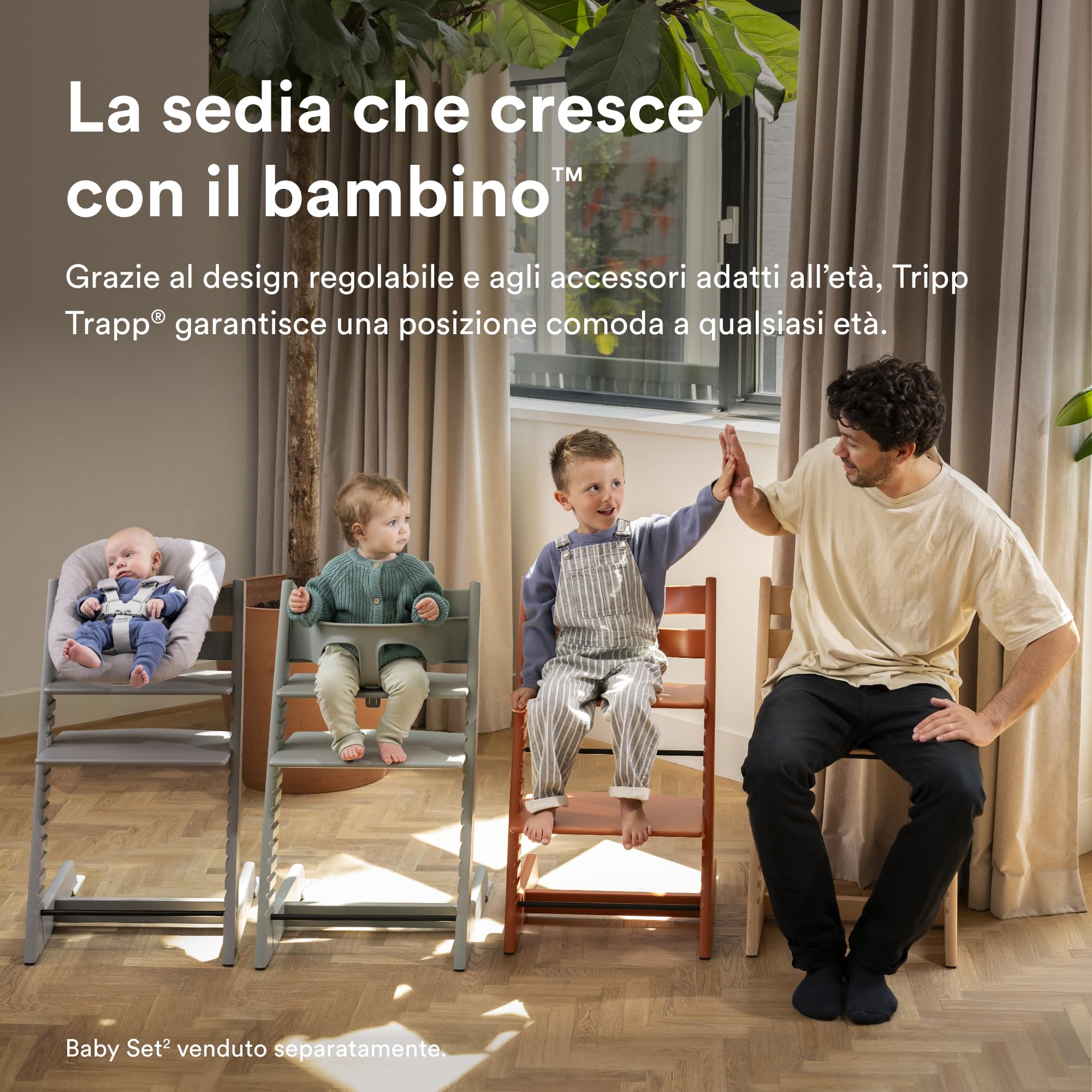 Sedia Tripp Trapp di Stokke (Oak Black) con Newborn Set (Grigio) - Per neonati fino a 9 kg - Confortevole, sicuro e facile da usare