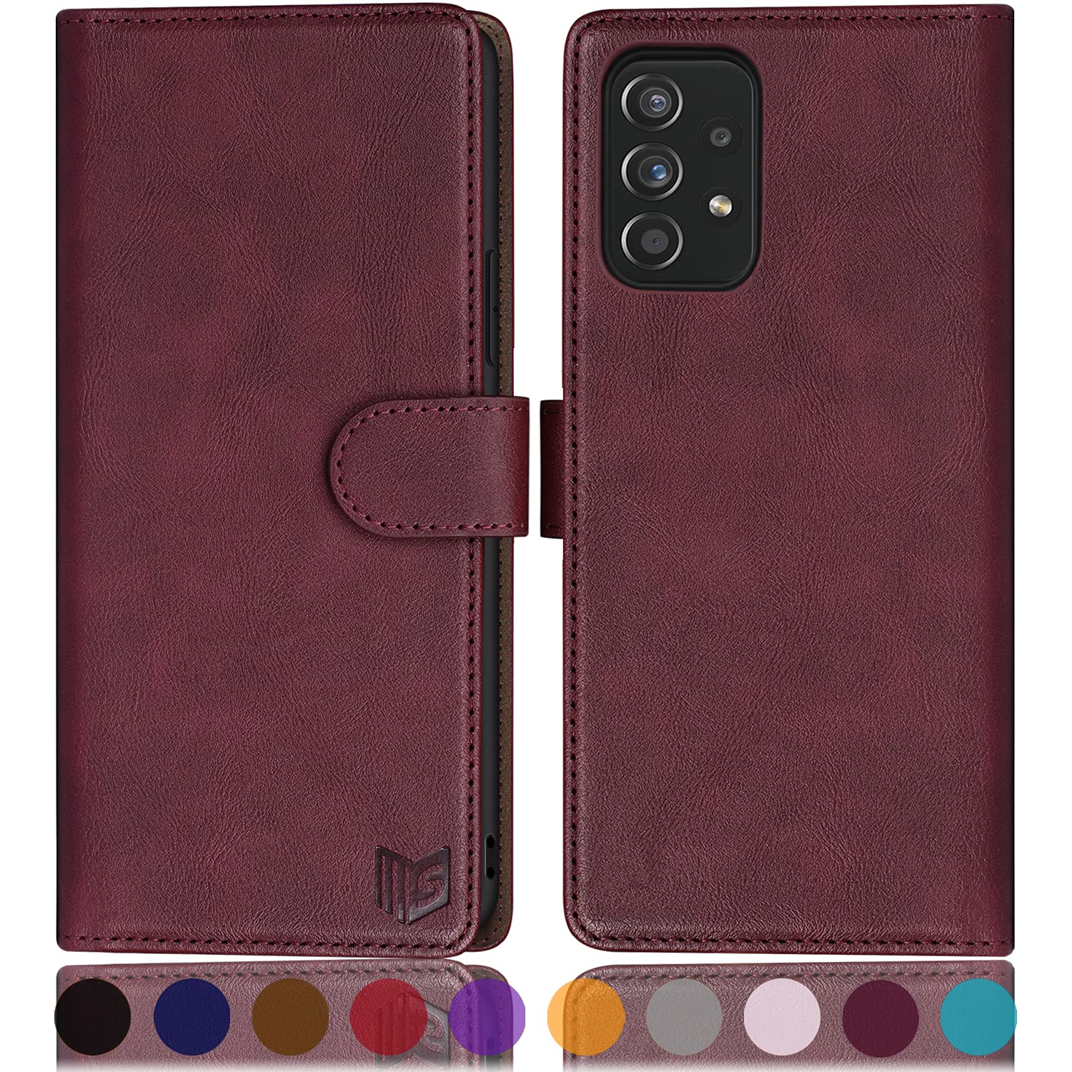 SUANPOT for Samsung Galaxy A52 4G& 5G Leather Wallet case with RFID Credit Card Holder Flip Folio Book Phone case Shockproof Cover for Women Men for Samsung A52 case Wallet (Red Wine)