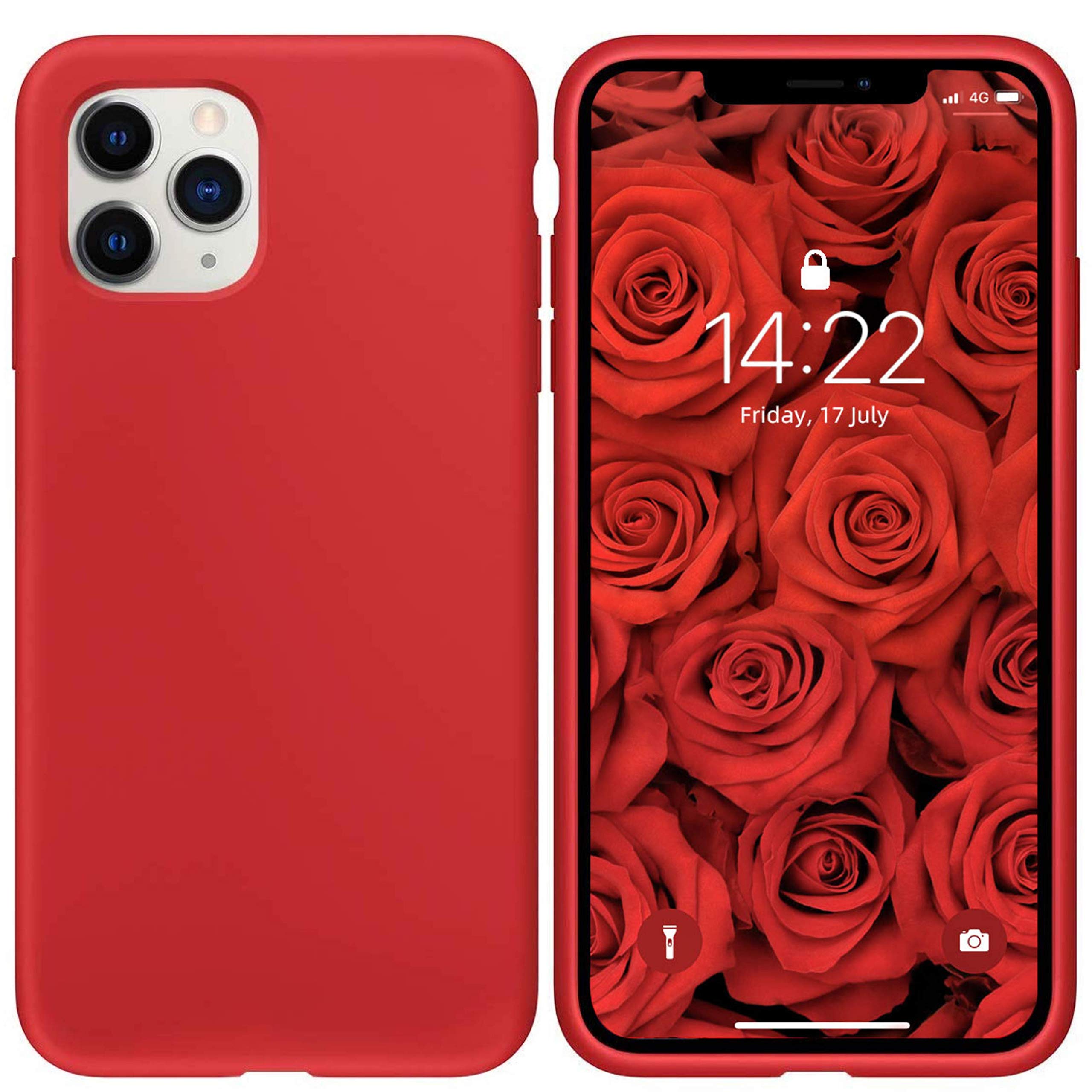 IceSword iPhone 11 Pro Case Red, Thin Liquid Silicone Case, Soft Silk Microfiber Cloth, Matte Pure Red, Gel Rubber Full Body, Cool Protective Shockproof Cover 5.8" - Red