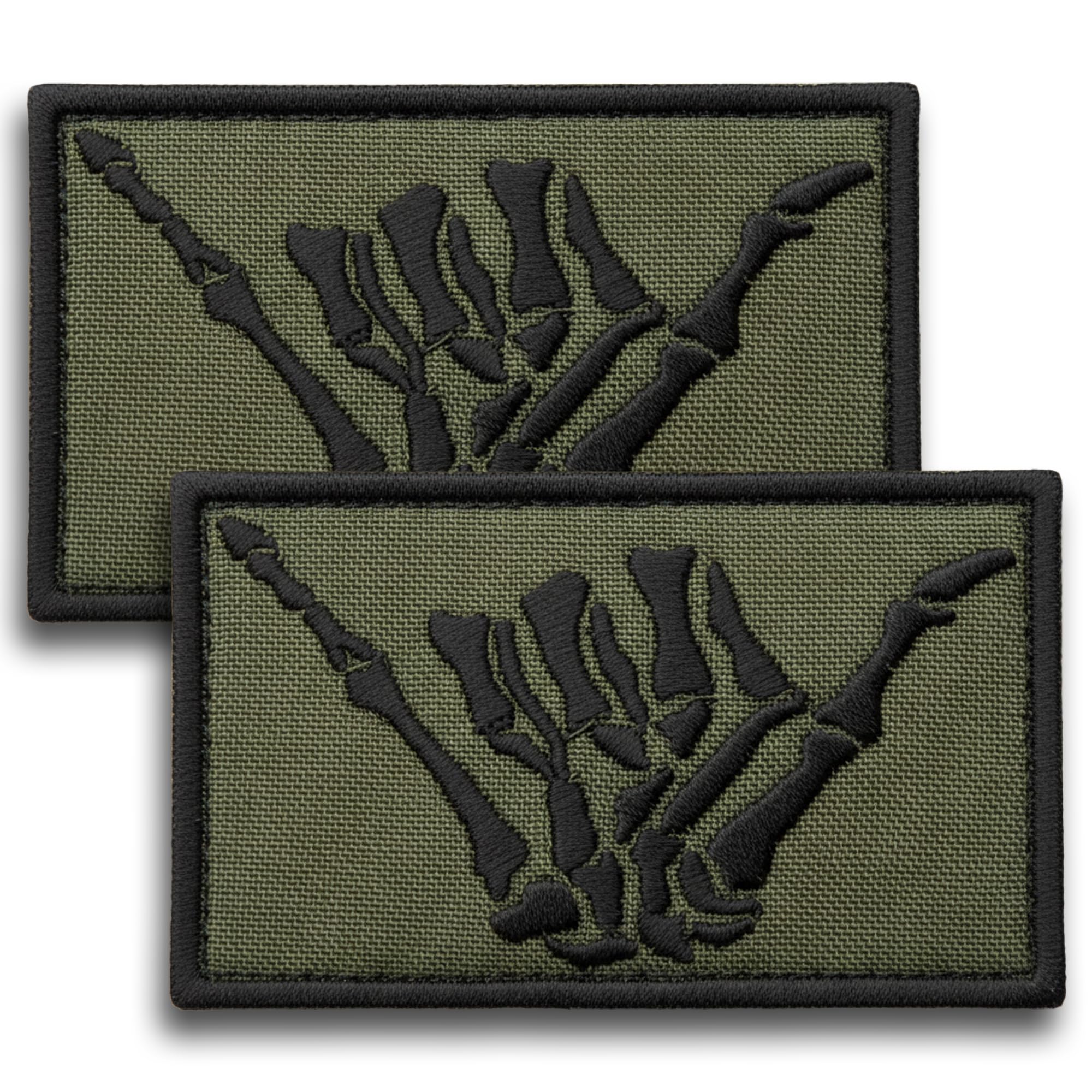 2Pcs Shaka Hand Patch, Embroidered Skeleton Hand Shaka Tactical Patches for Backpack, Tactical Vest, Helmet, Dog Vest Harness, Hook and Loop Surf, Aloha Patch, Olive Green, 2x3 Inches
