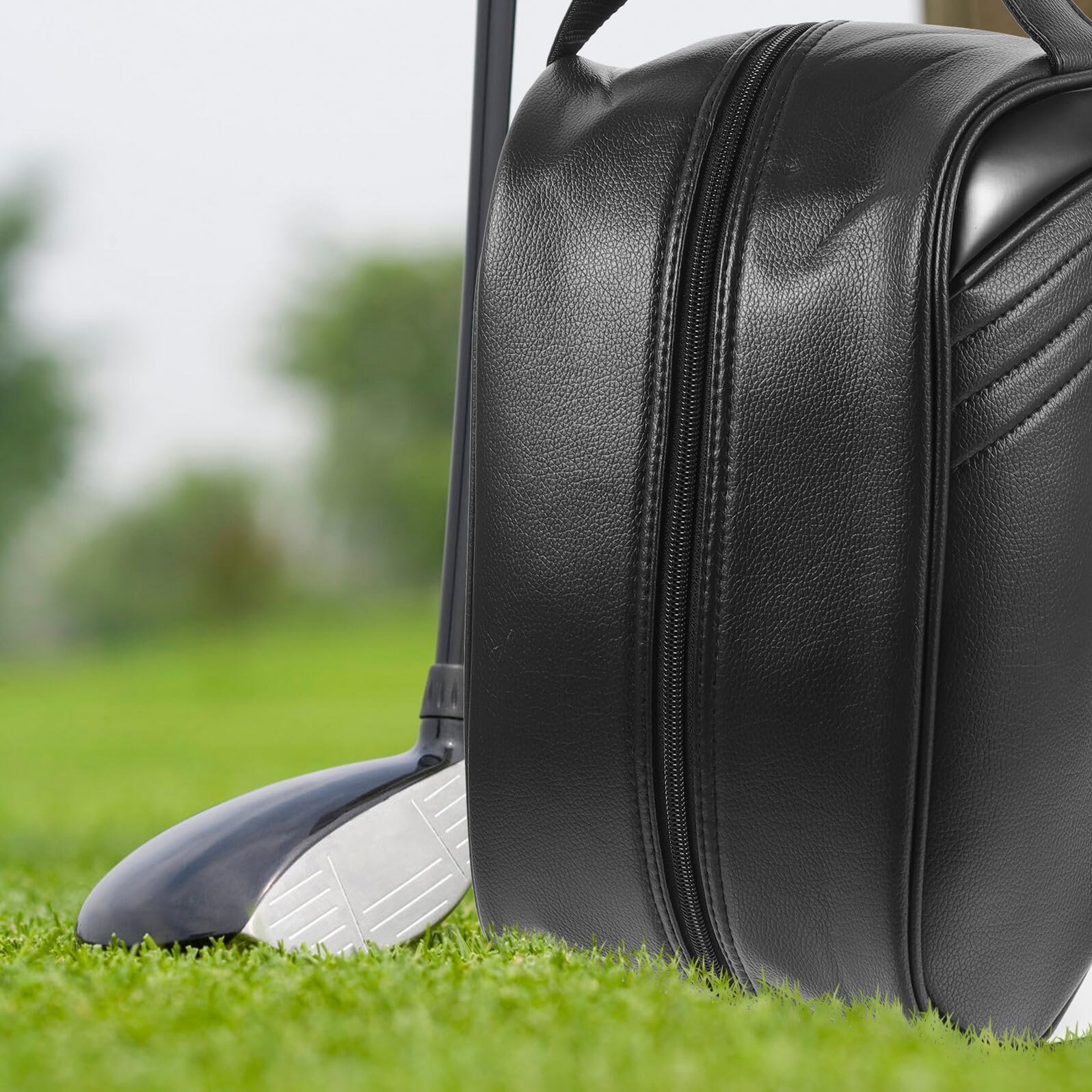 Abaodam Schwarze Leder Schuhbeutel für Golfschuhe mit Reißverschluss Tragbar und Verschleißfest für Outdoor und Tennisgebrauch