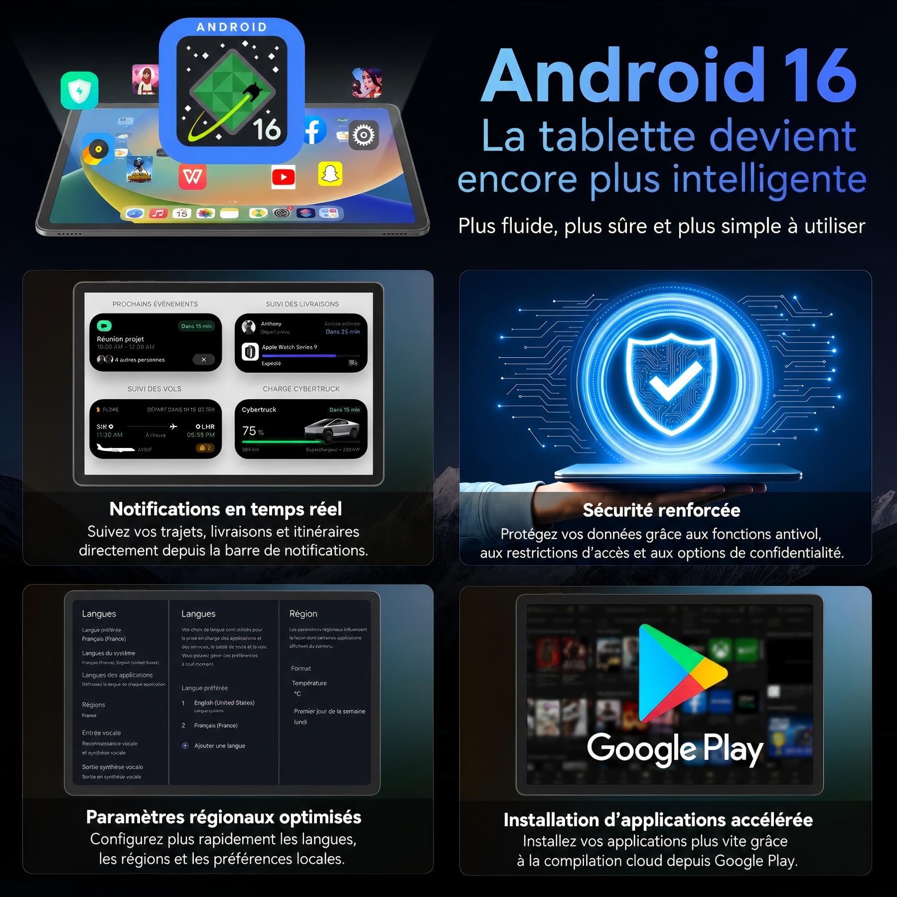 TABWEE Tablette Tactile 11" Android 16 avec Clavier pour Bureau et Études | Clavier et Souris Inclus, 24Go RAM 128Go ROM (2To TF), Écran FHD Widevine L1, Batterie 8000mAh avec Gemini AI, WiFi 5G