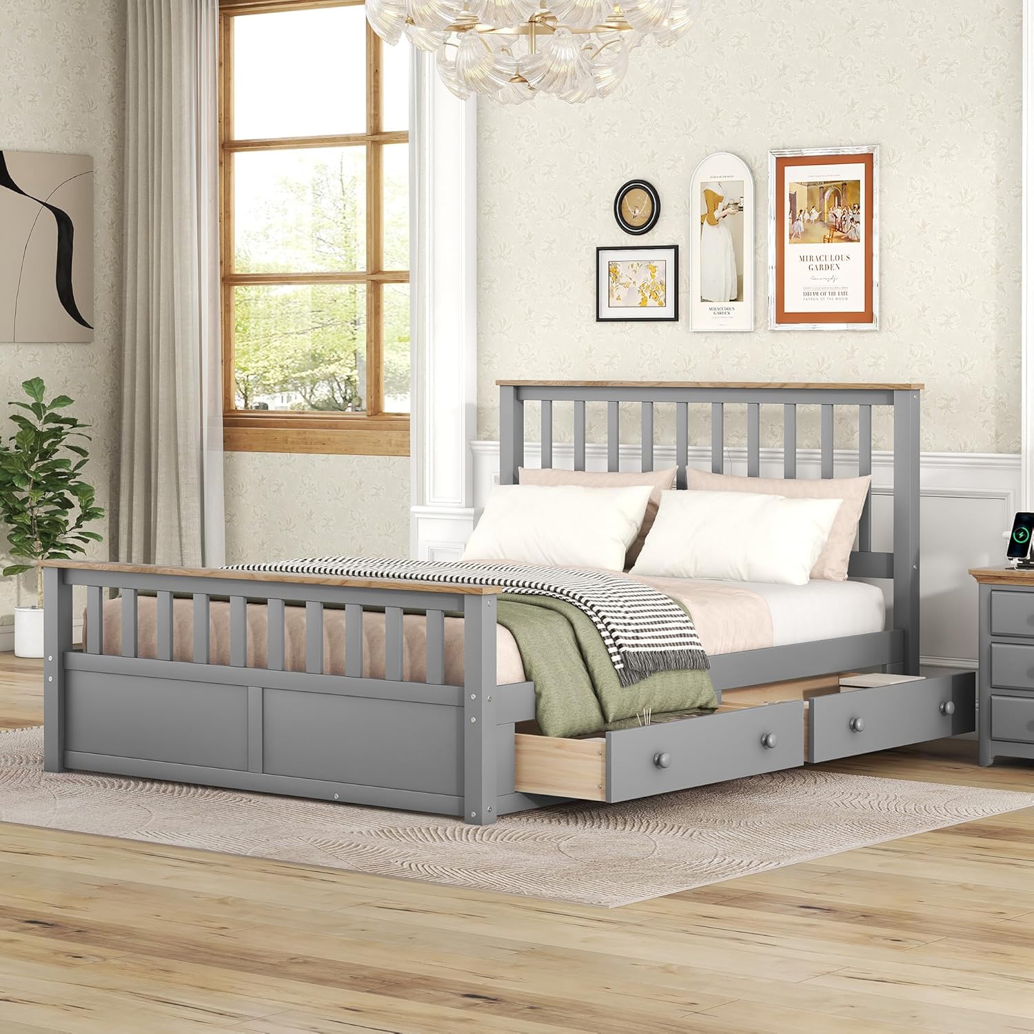 Merax Modern Farmhouse Solid Wood Platform Bed with