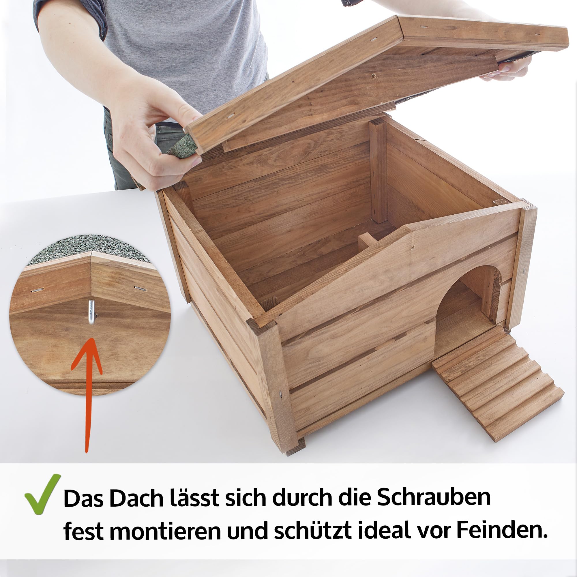Hecht zooprinz winterfestes Igelhaus mit Boden und wetterfestem Dach - Igelfutterhaus - Igelhaus - Ganzjährig perfekt für den Igel Winterschlaf & als Nisthaus für die Igelfamilie - Igelhaus