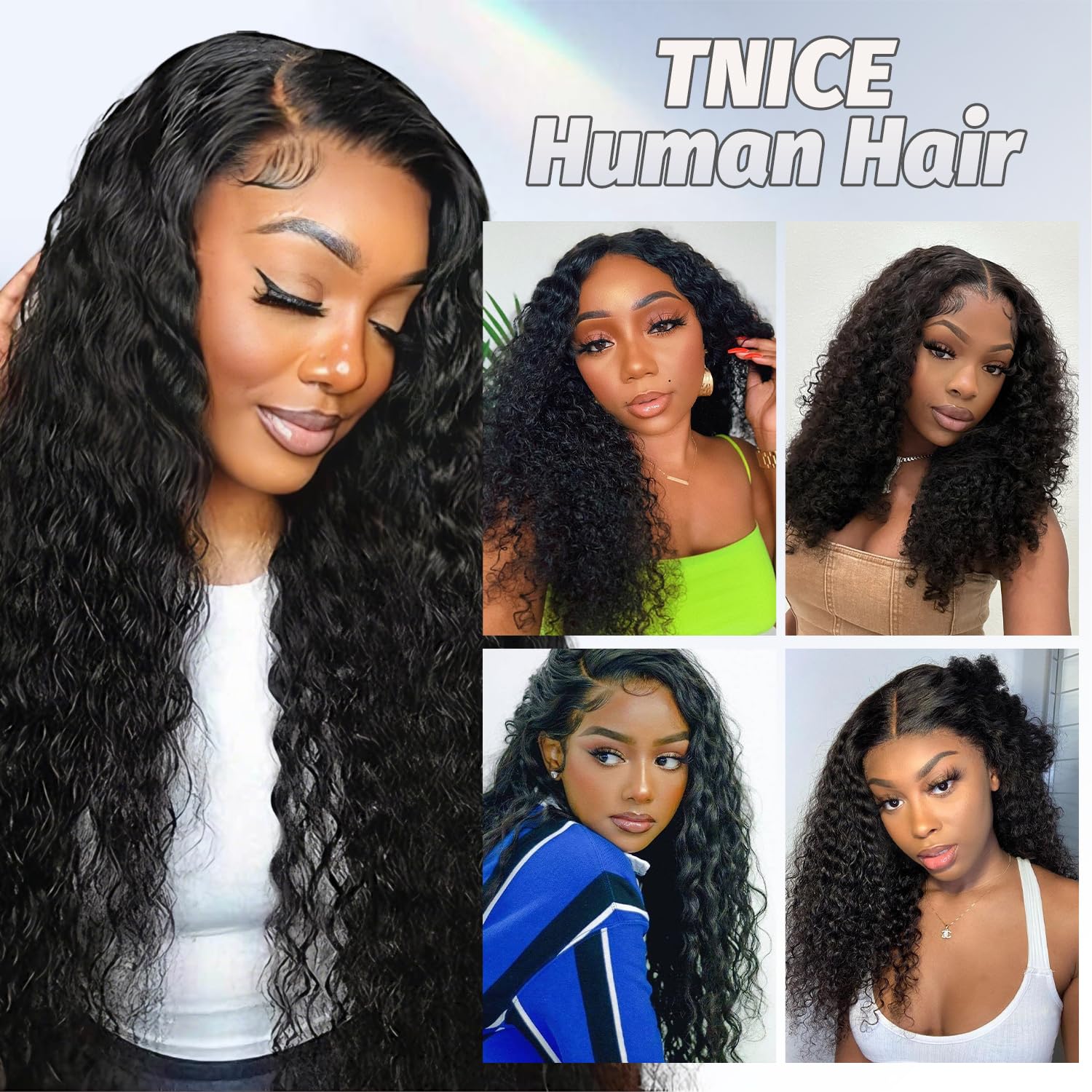 TNICE Deep Wave Human Hair Bundle Brazilian Virgin Curly Hair 18 20 22 Inch | Deep Wave Human Hair Bundles 3Bundles 100% Unprocessed Brazilian Virgin Wet and Wavy Weave Extensions for Women Natural Black
