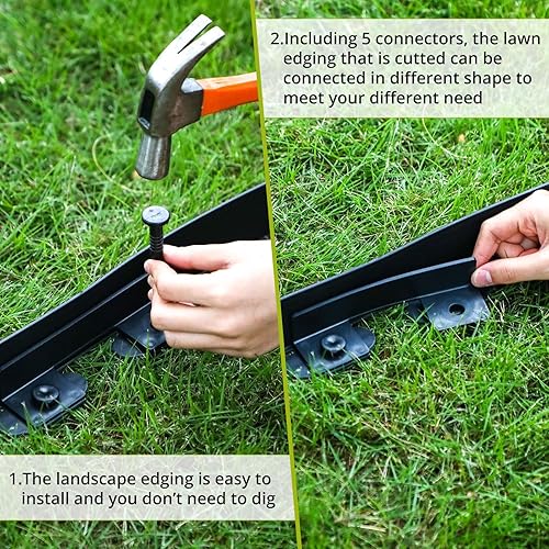 Miniatura 4 de Kit de bordes de paisaje de 66 pies x 2 pulgadas cada rollo sin excavar borde de paisaje con conectores de púas de anclaje, borde de plástico para
