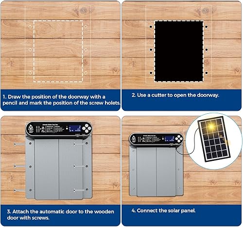 Miniatura 7 de Besimlive Abridor automático de puerta de gallinero con temporizador, pantalla LCD de puerta de gallinero y sensor de luz, puerta solar de gallinero