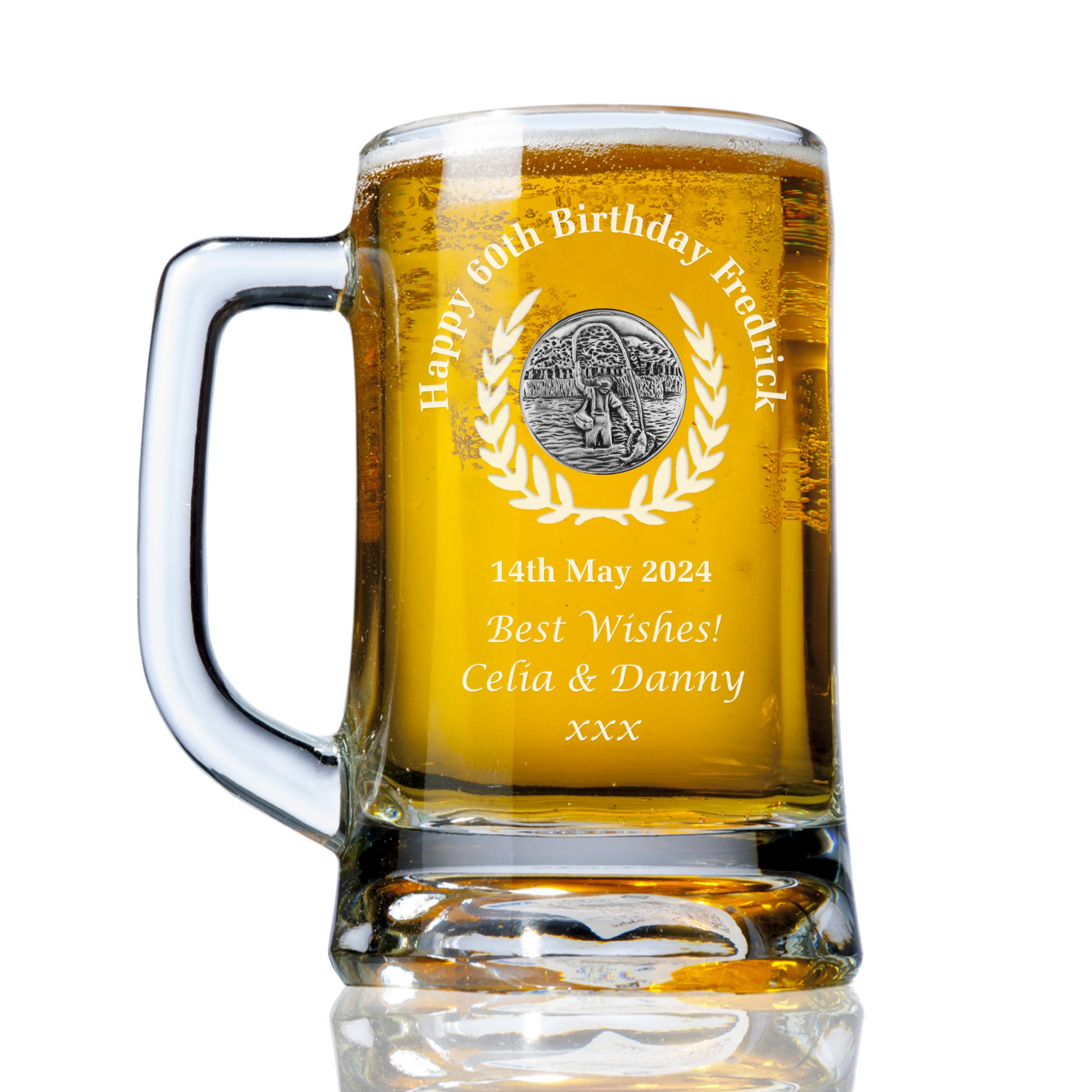 The Great Gifts Company Fly Fishing Feature 60th Birthday Pint Glass Tankard in Gift Box