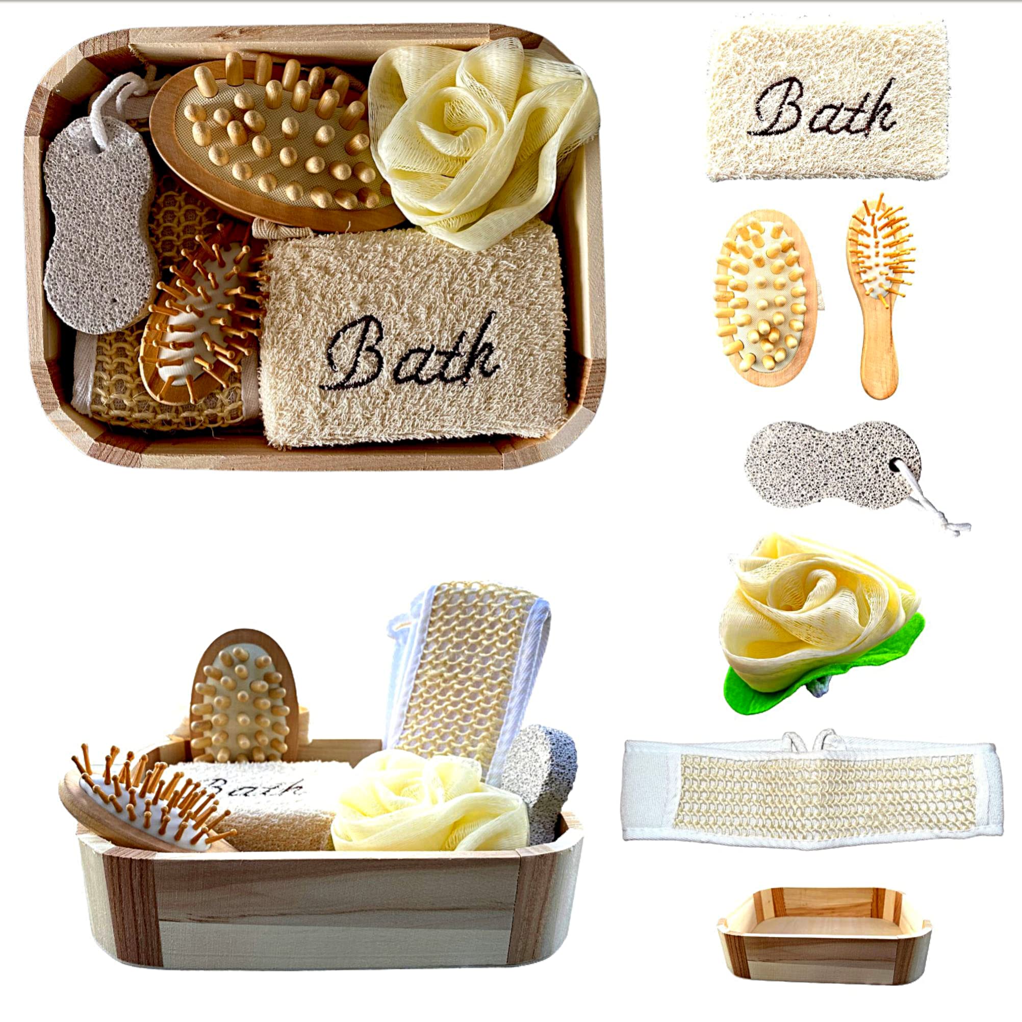 Kit Exfoliante Y Anticelulitico Natural/Exfoliante Corporal Con Masajeador Anticelulitico y Esponja Baño/Ideales Regalos Para Mujer/Esponjas