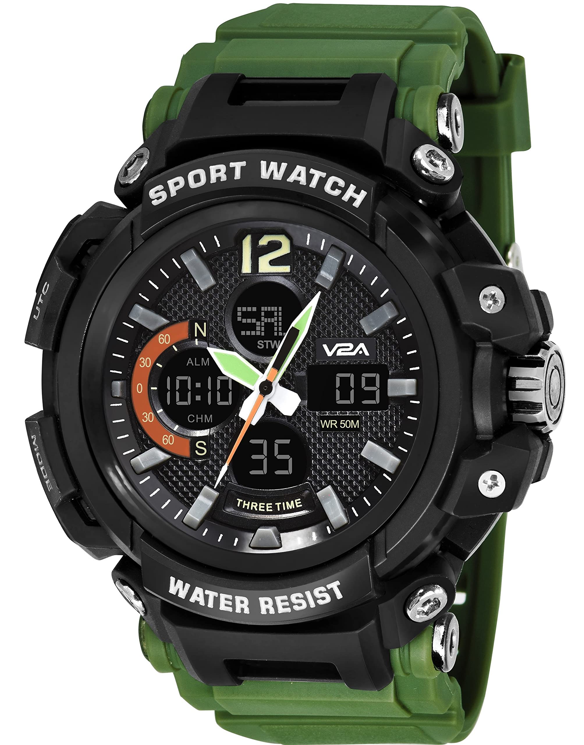 V2A Resin Chronograph Analogue And Digital Sports Watch For Men | Watch For Men | Wrist Watch For Men | Men Watch | Watch (Green-2), Black Dial, Black Band (B0CMJ1HRH5) Amazon Price History, Amazon Price Tracker